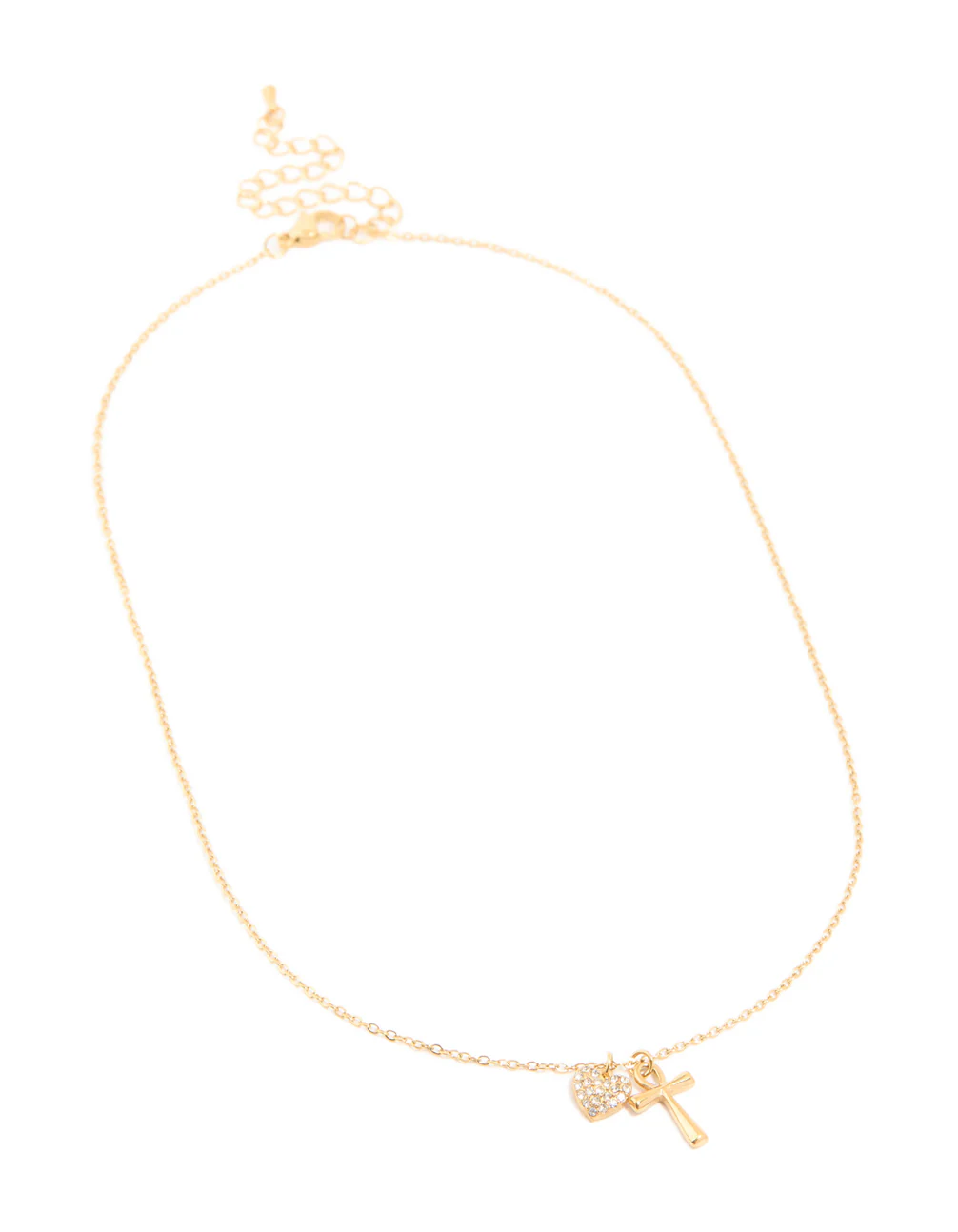 Waterproof Gold Plated Stainless Steel Cubic Zirconia Pave Cross & Heart Pendant Necklace - Image 4