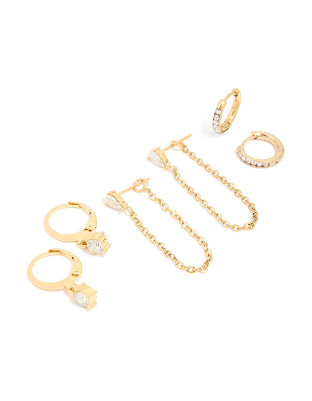 Waterproof Gold Plated Stainless Steel Cubic Zirconia Pavé Earrings Stacking Pack - Image 2
