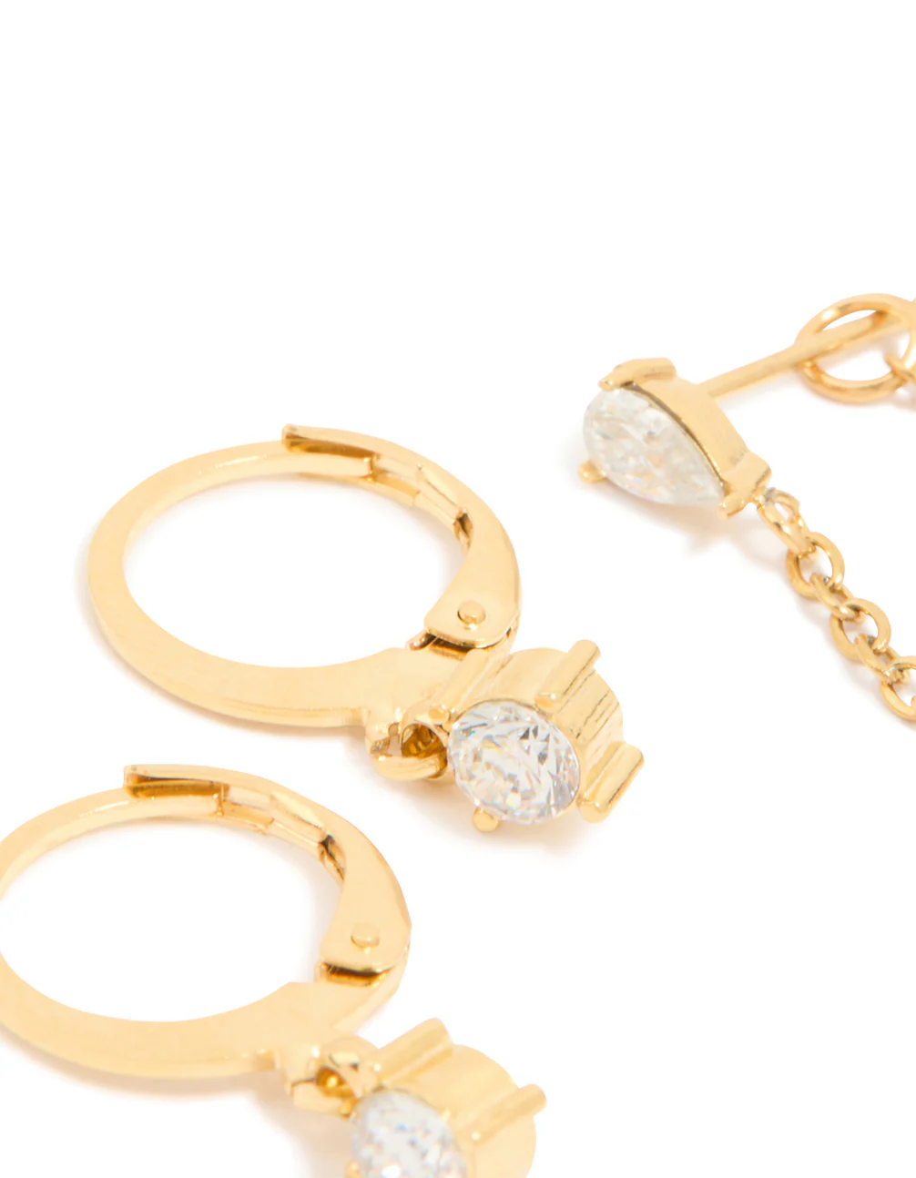 Waterproof Gold Plated Stainless Steel Cubic Zirconia Pavé Earrings Stacking Pack - Image 4