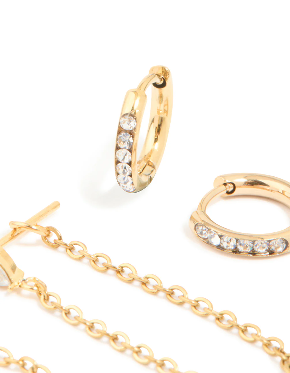 Waterproof Gold Plated Stainless Steel Cubic Zirconia Pavé Earrings Stacking Pack - Image 5