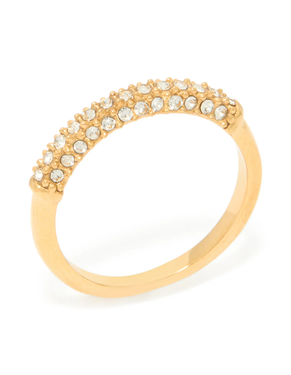 Waterproof Gold Plated Stainless Steel Cubic Zirconia Pave Skinny Ring - Image 3