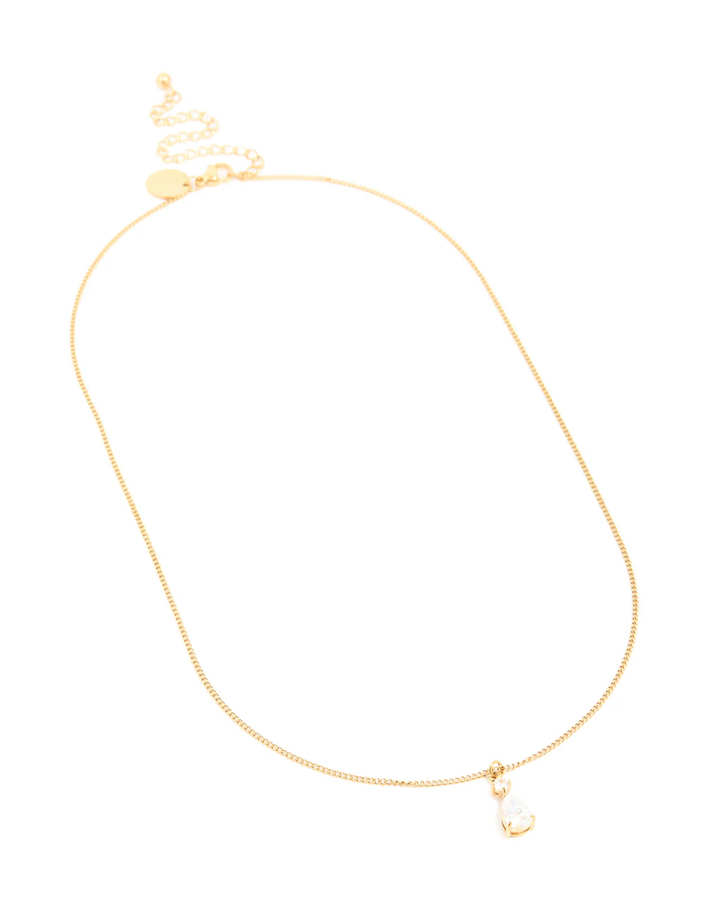 Waterproof Gold Plated Stainless Steel Cubic Zirconia Pear Pendant Necklace - Image 4
