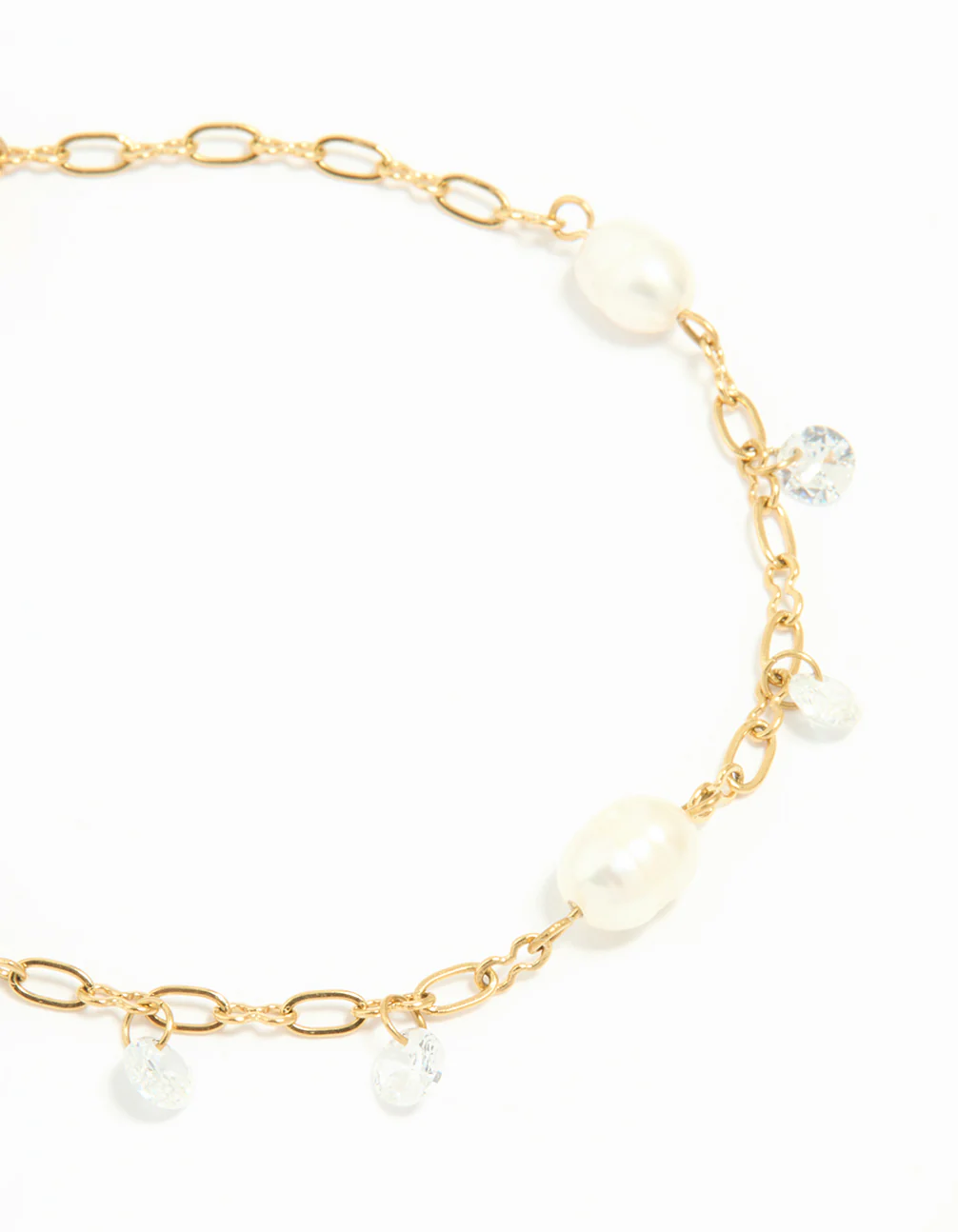 Waterproof Gold Plated Stainless Steel Cubic Zirconia Pearl Bracelet - Image 2