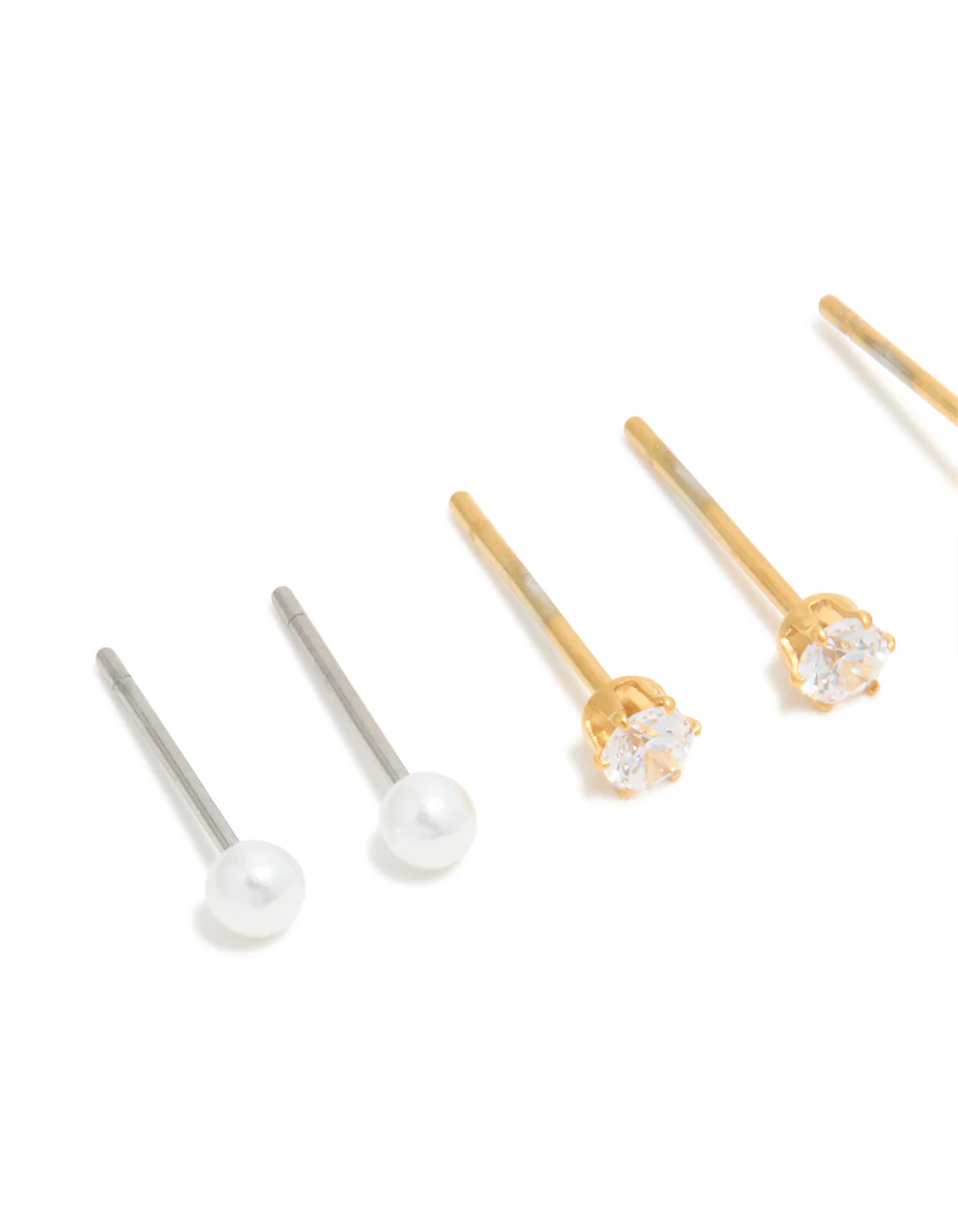 Waterproof Gold Plated Stainless Steel Cubic Zirconia & Pearl Classic Stud Earrings 4-Pack - Image 2