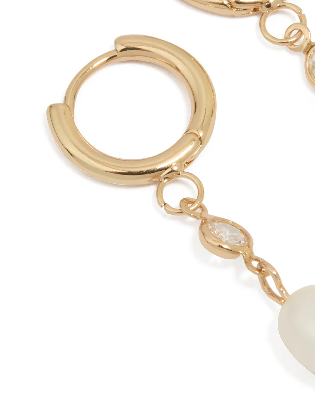 Waterproof Gold Plated Stainless Steel Cubic Zirconia Pearl Huggie Earrings - Image 2