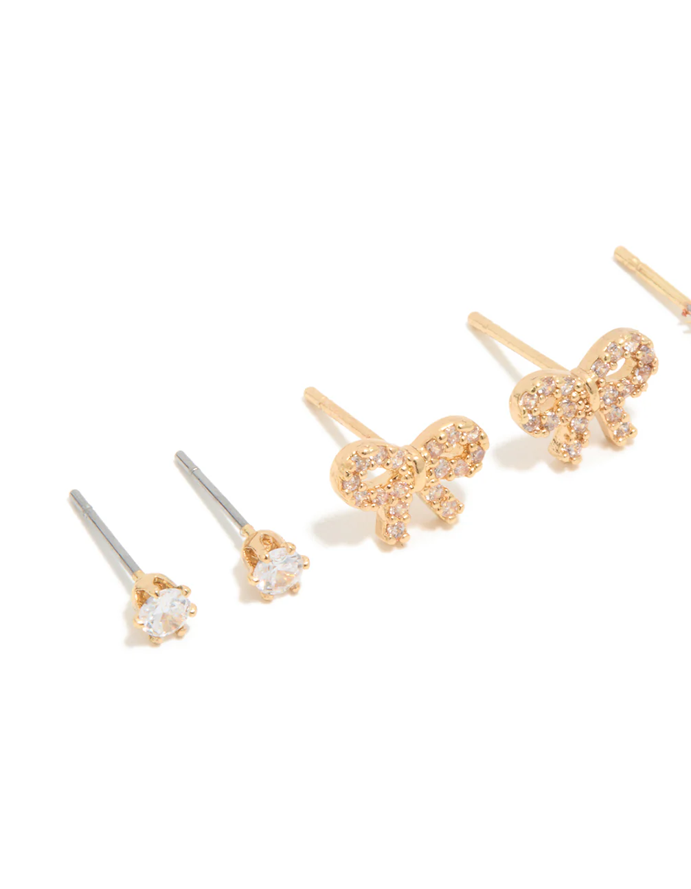 Waterproof Gold Plated Stainless Steel Cubic Zirconia & Pearl Stud Earrings 4-Pack - Image 2