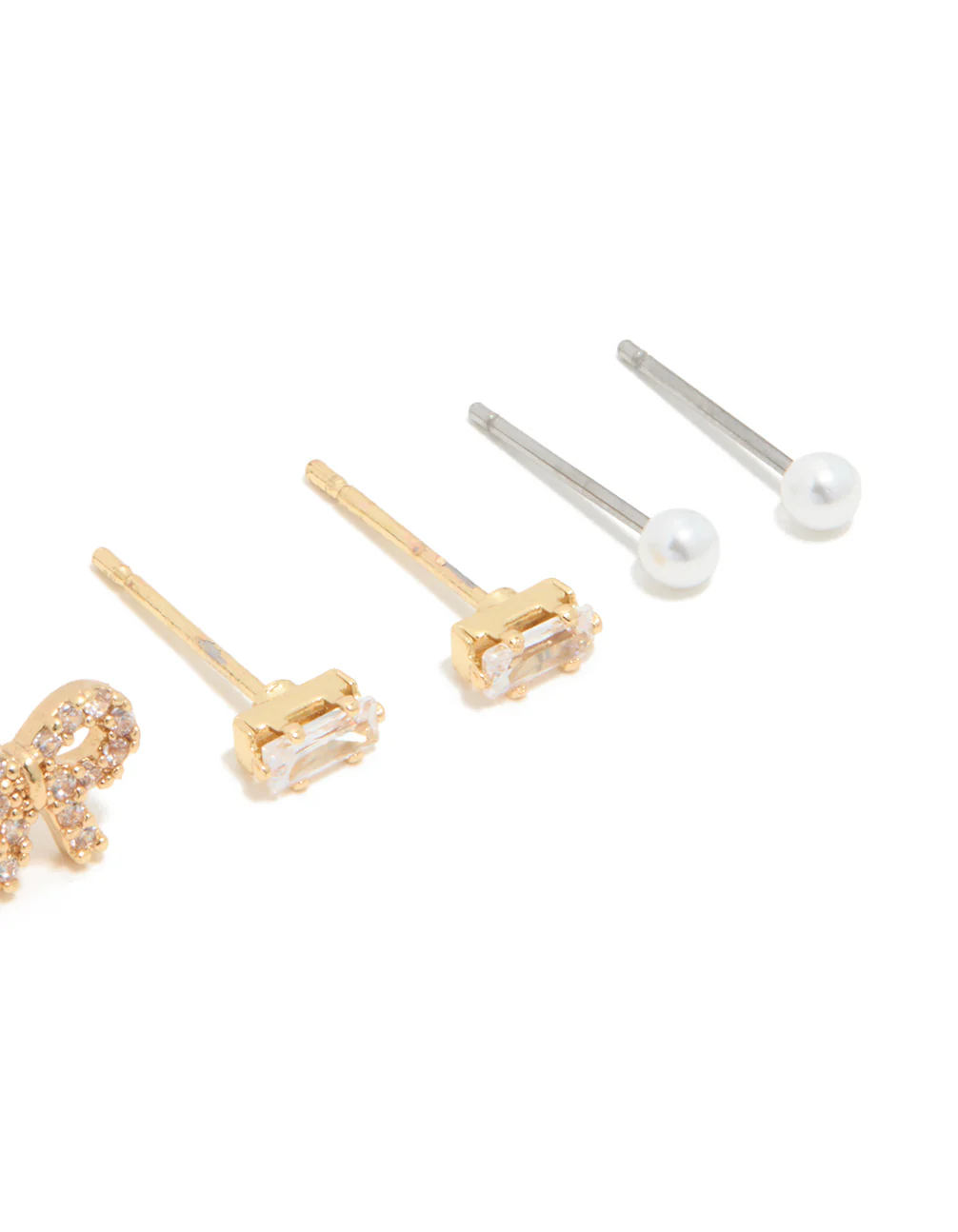 Waterproof Gold Plated Stainless Steel Cubic Zirconia & Pearl Stud Earrings 4-Pack - Image 3