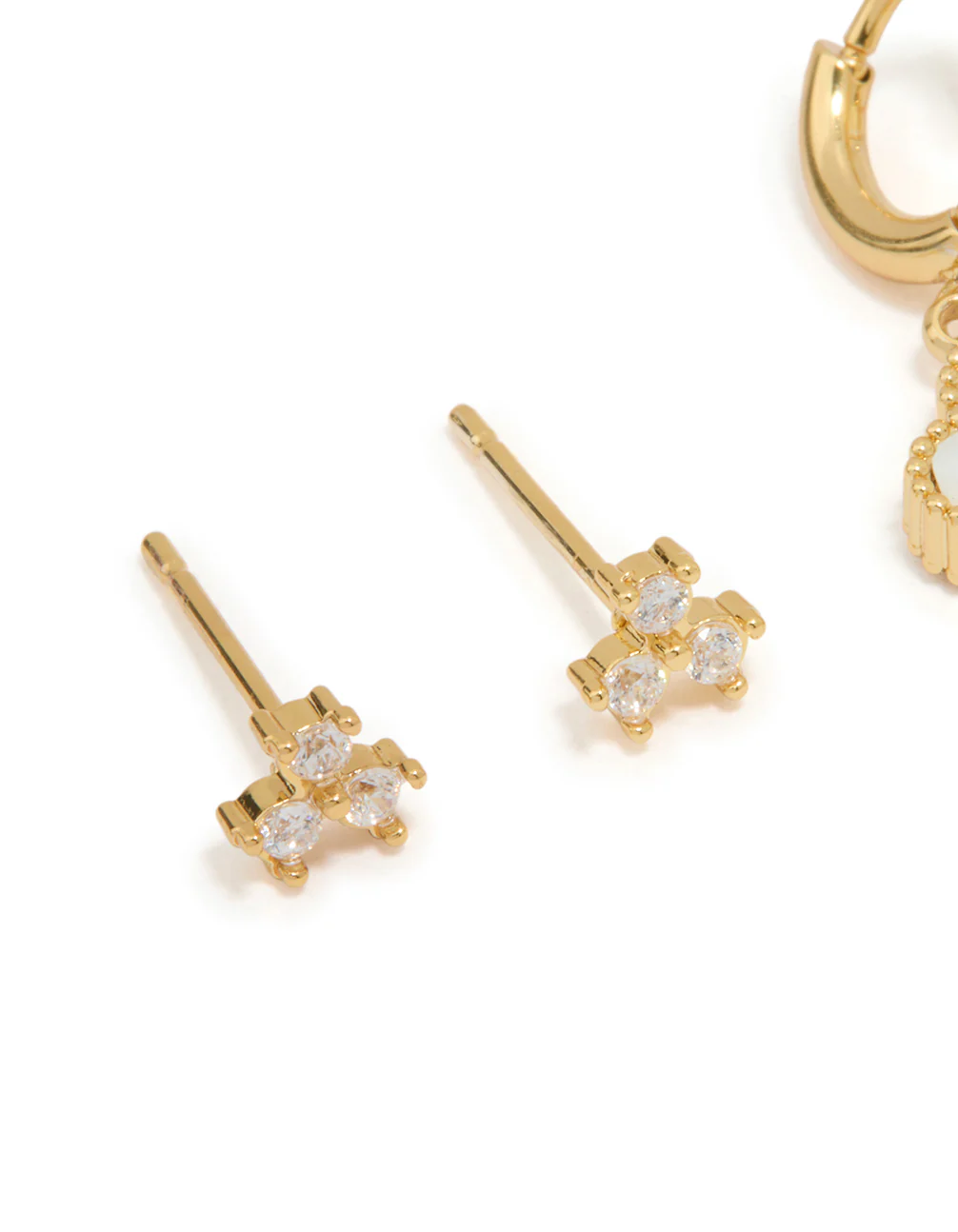 Waterproof Gold Plated Stainless Steel Cubic Zirconia Petal Earrings 2-Pack - Image 4