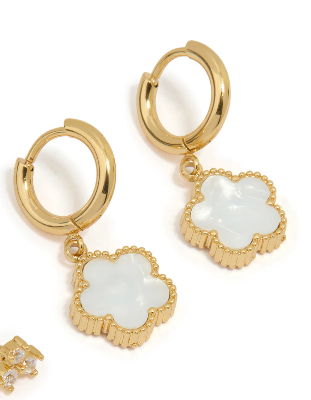 Waterproof Gold Plated Stainless Steel Cubic Zirconia Petal Earrings 2-Pack - Image 5