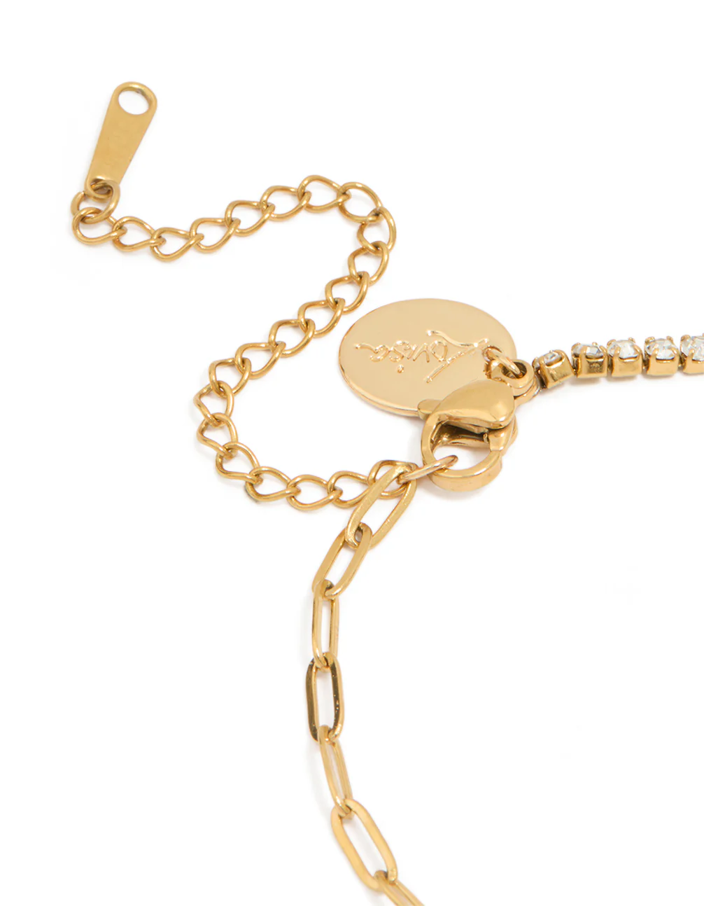 Waterproof Gold Plated Stainless Steel Cubic Zirconia Pin Chain Bracelet - Image 3