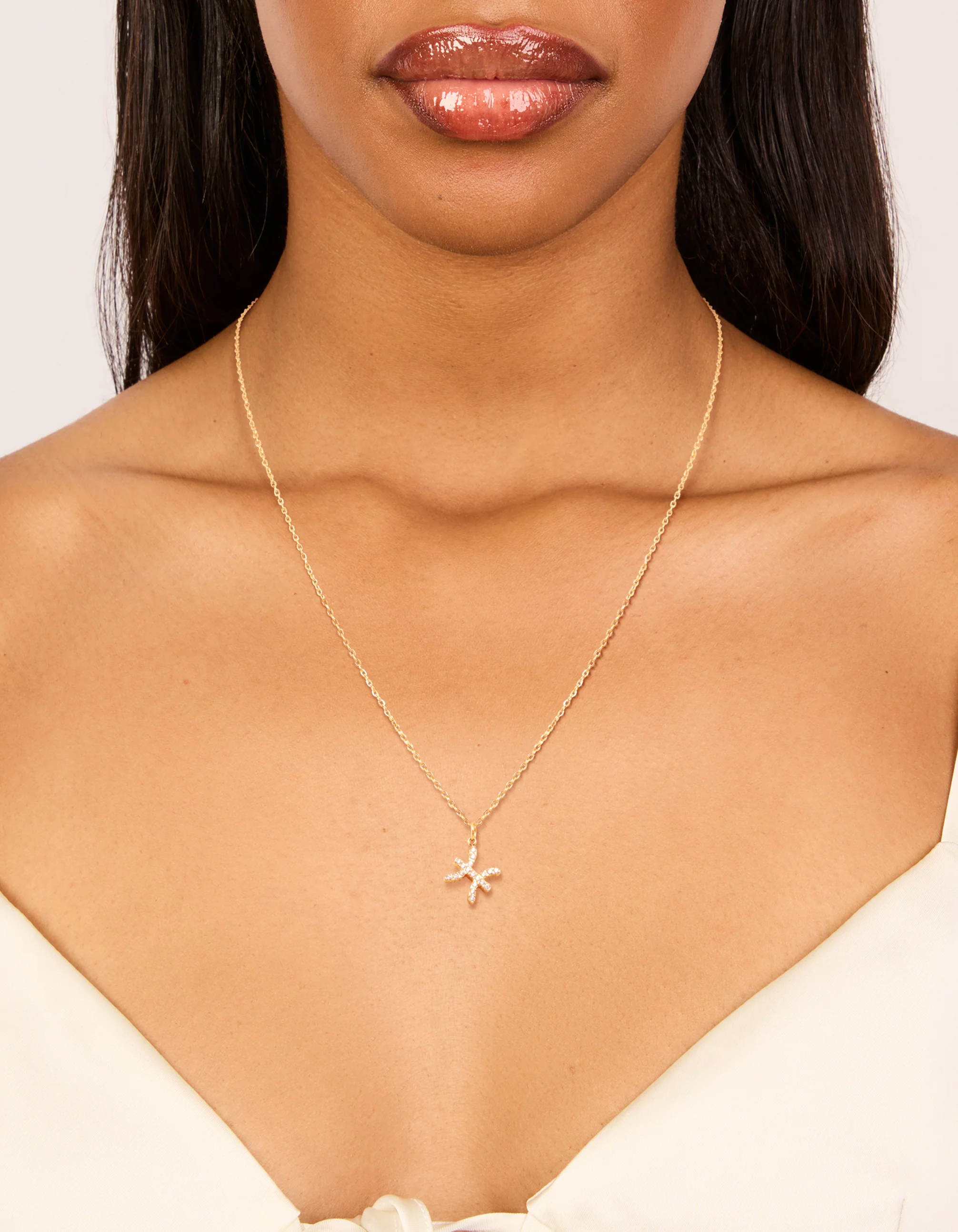 Waterproof Gold Plated Stainless Steel Cubic Zirconia Pisces Zodiac Sign Necklace - Image 2
