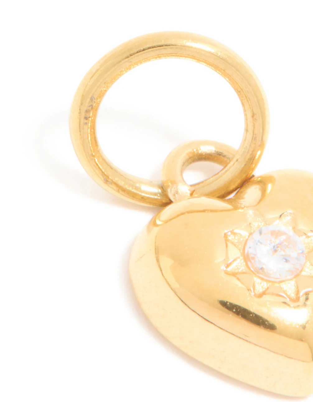 Waterproof Gold Plated Stainless Steel Cubic Zirconia Puffy Heart Charm - Image 2
