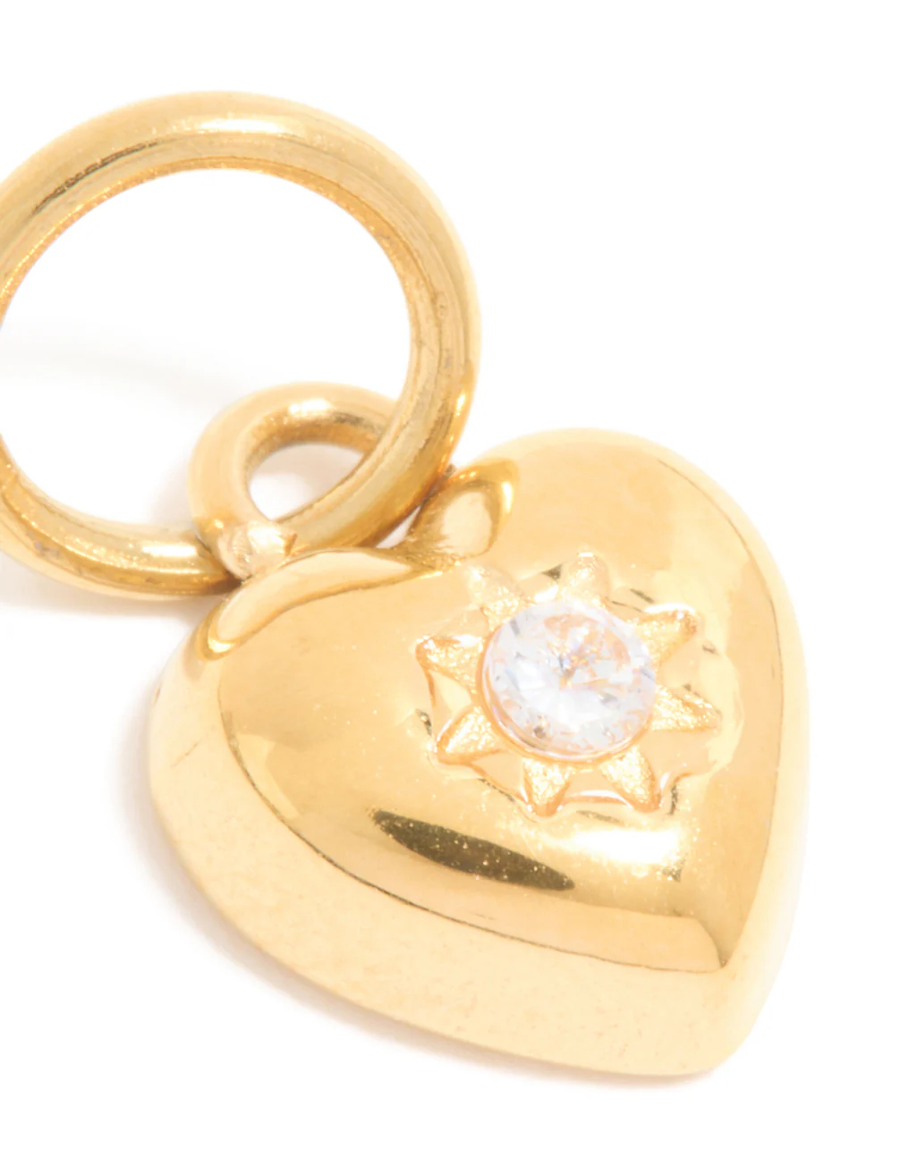 Waterproof Gold Plated Stainless Steel Cubic Zirconia Puffy Heart Charm - Image 3