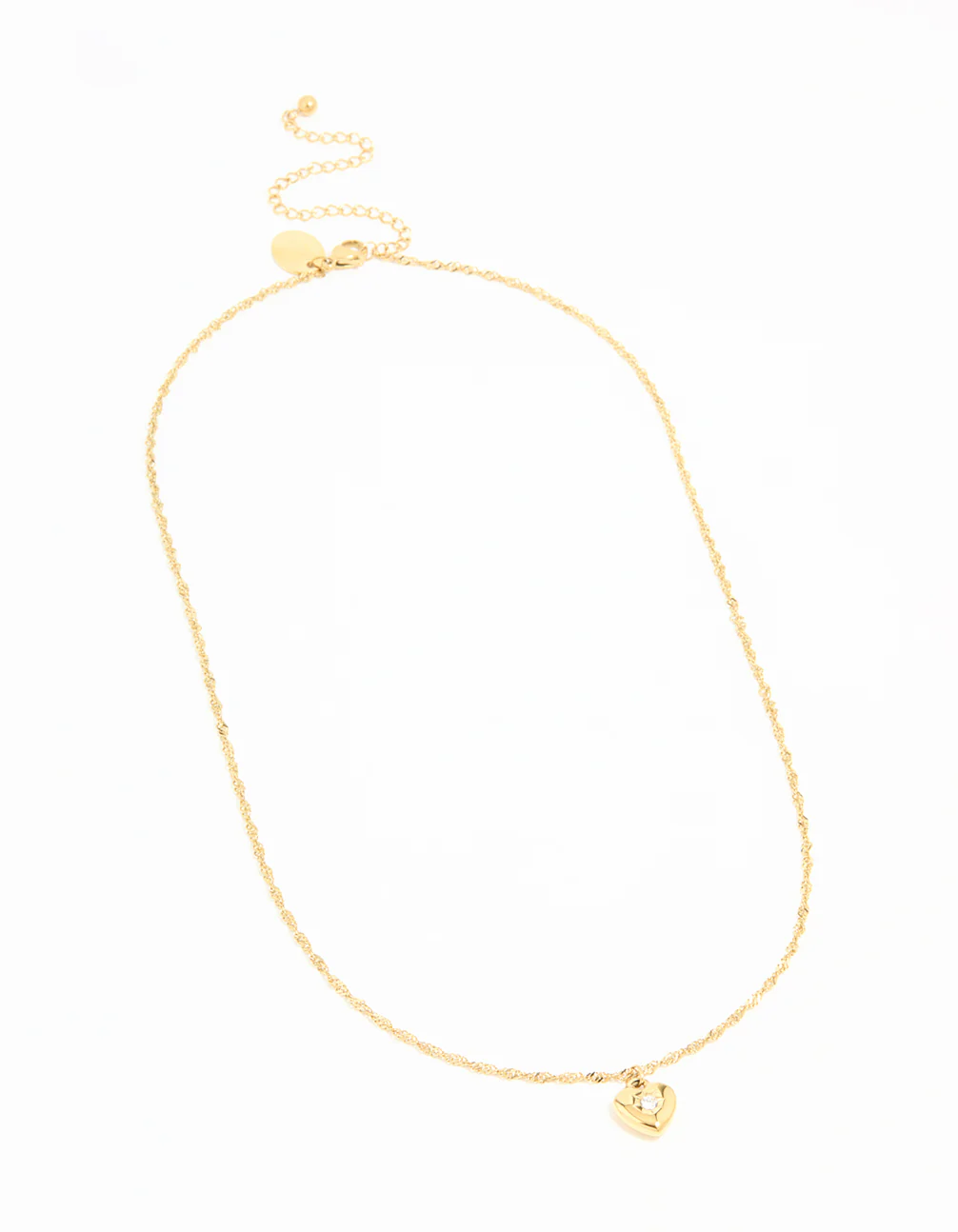 Waterproof Gold Plated Stainless Steel Cubic Zirconia Puffy Heart Necklace - Image 4