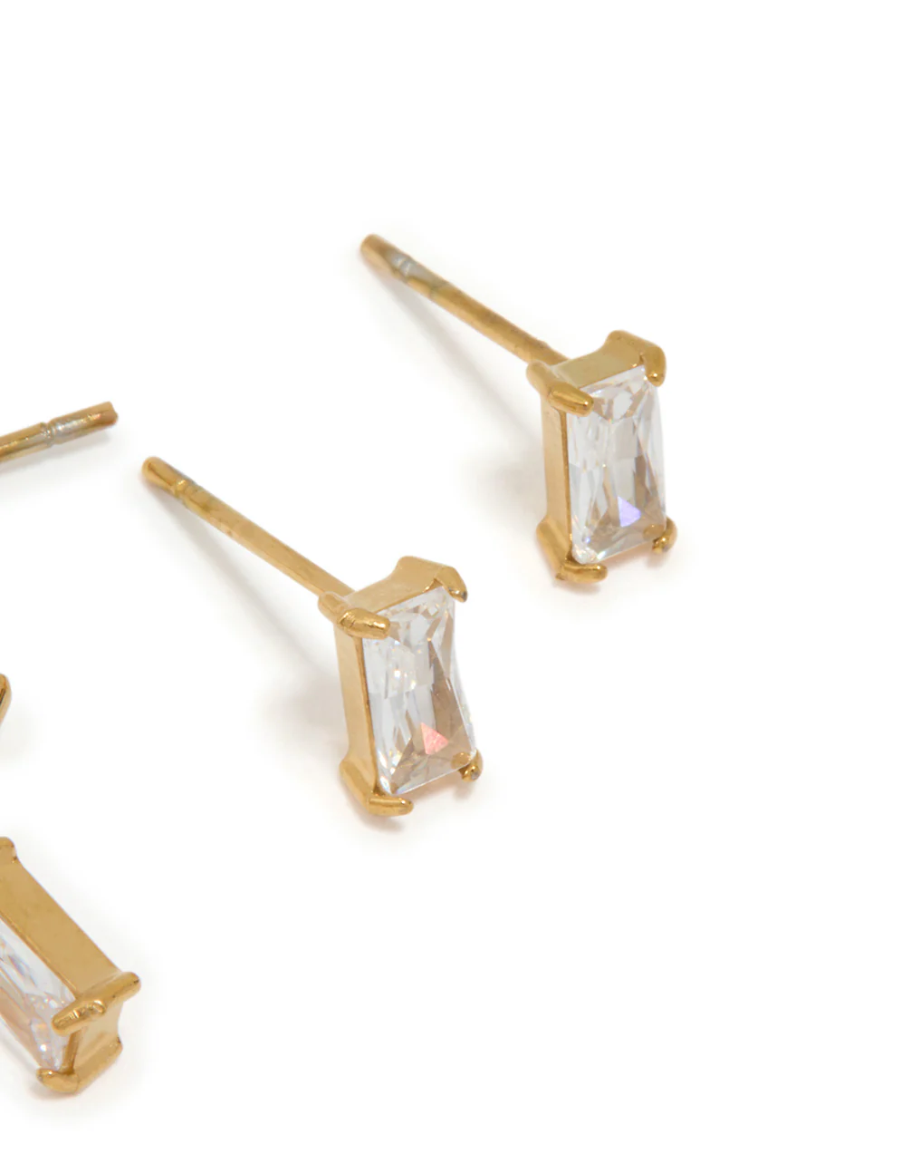Waterproof Gold Plated Stainless Steel Cubic Zirconia Rectangle Stud & Hoop Earrings 2-Pack - Image 5