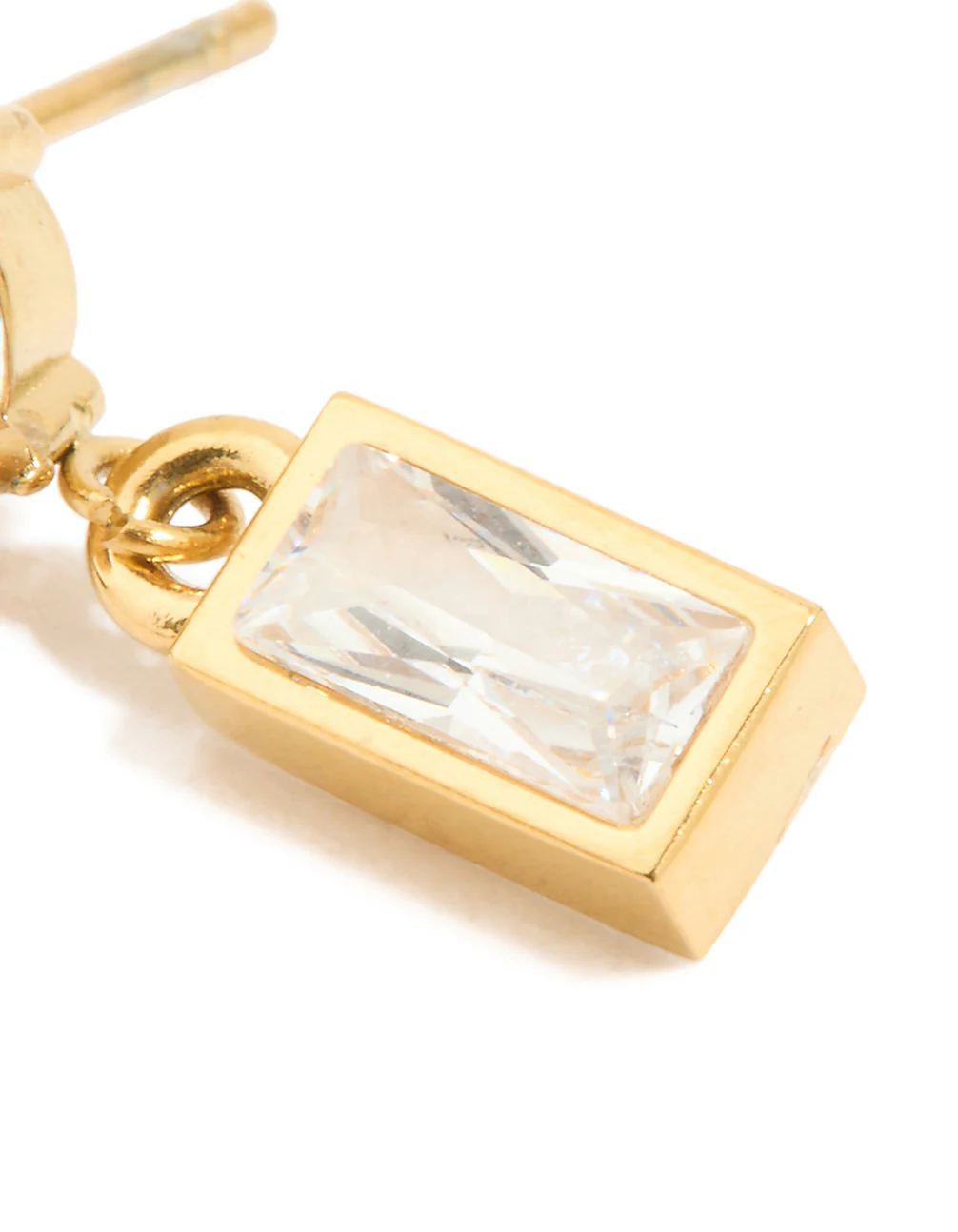 Waterproof Gold Plated Stainless Steel Cubic Zirconia Round & Baguette Drop Earrings - Image 5