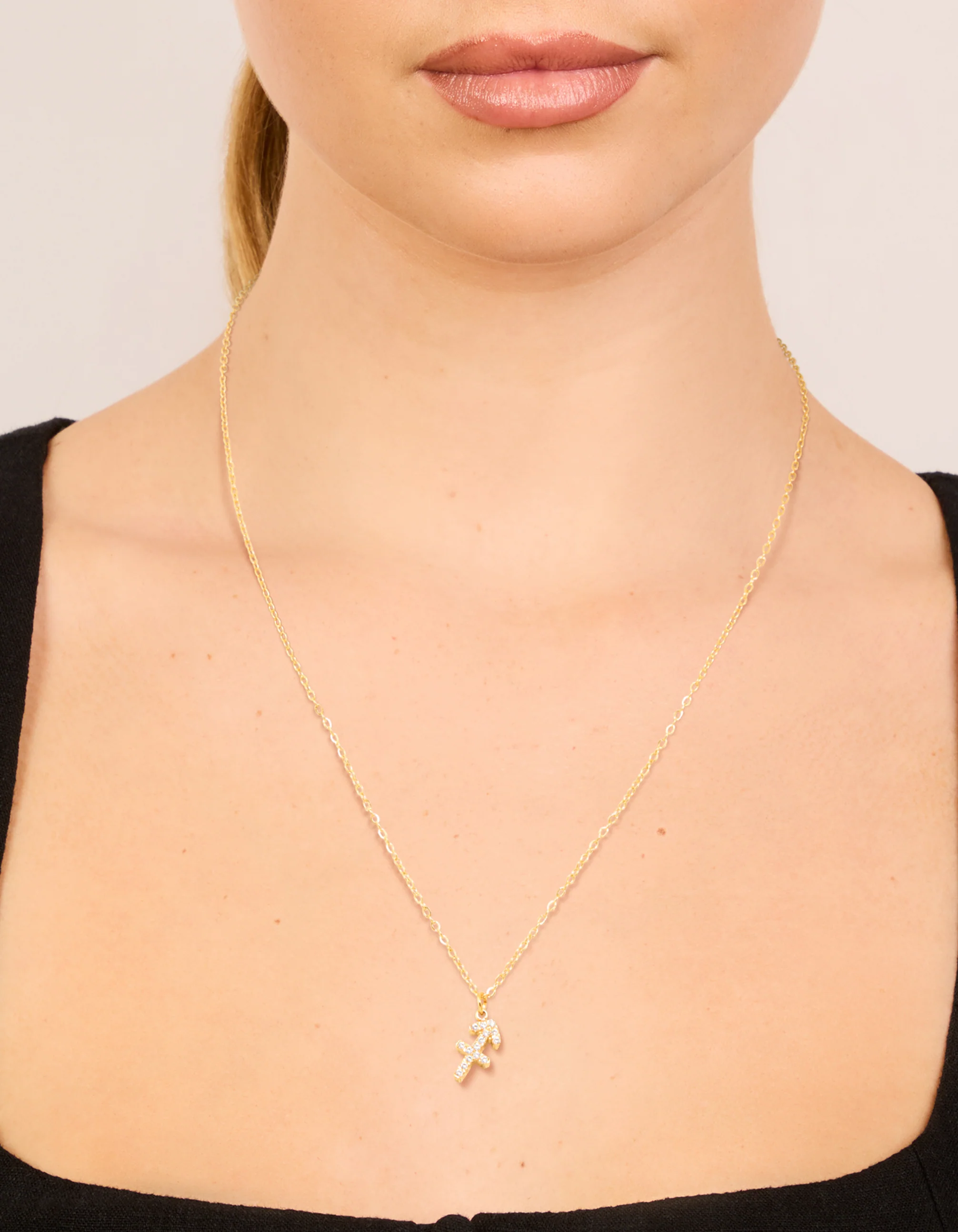 Waterproof Gold Plated Stainless Steel Cubic Zirconia Sagittarius Zodiac Sign Necklace - Image 2