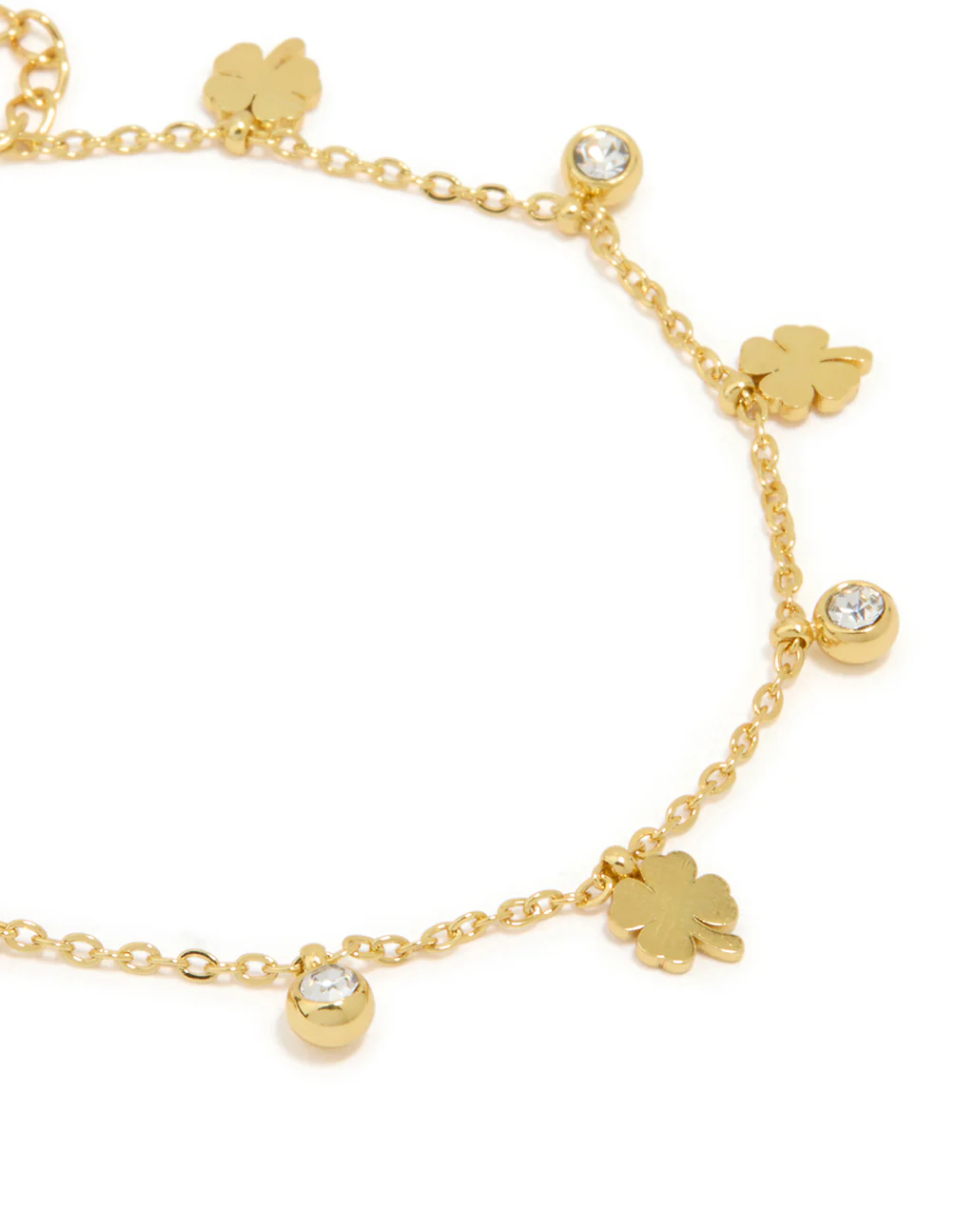 Waterproof Gold Plated Stainless Steel Cubic Zirconia Shamrock Bracelet - Image 2