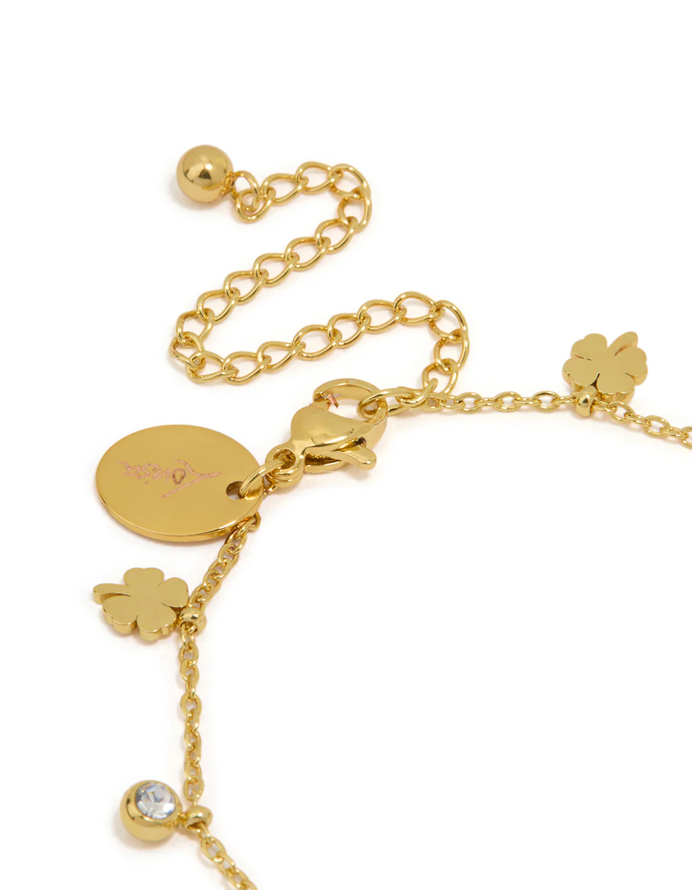 Waterproof Gold Plated Stainless Steel Cubic Zirconia Shamrock Bracelet - Image 3