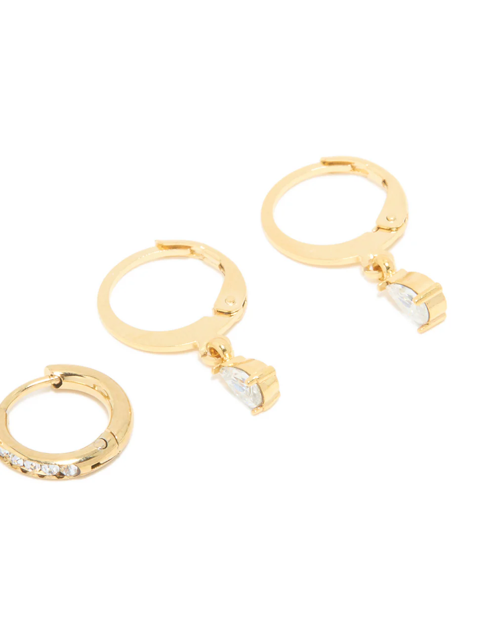 Waterproof Gold Plated Stainless Steel Cubic Zirconia Simple Stud & Huggie Earrings 3-Pack - Image 5