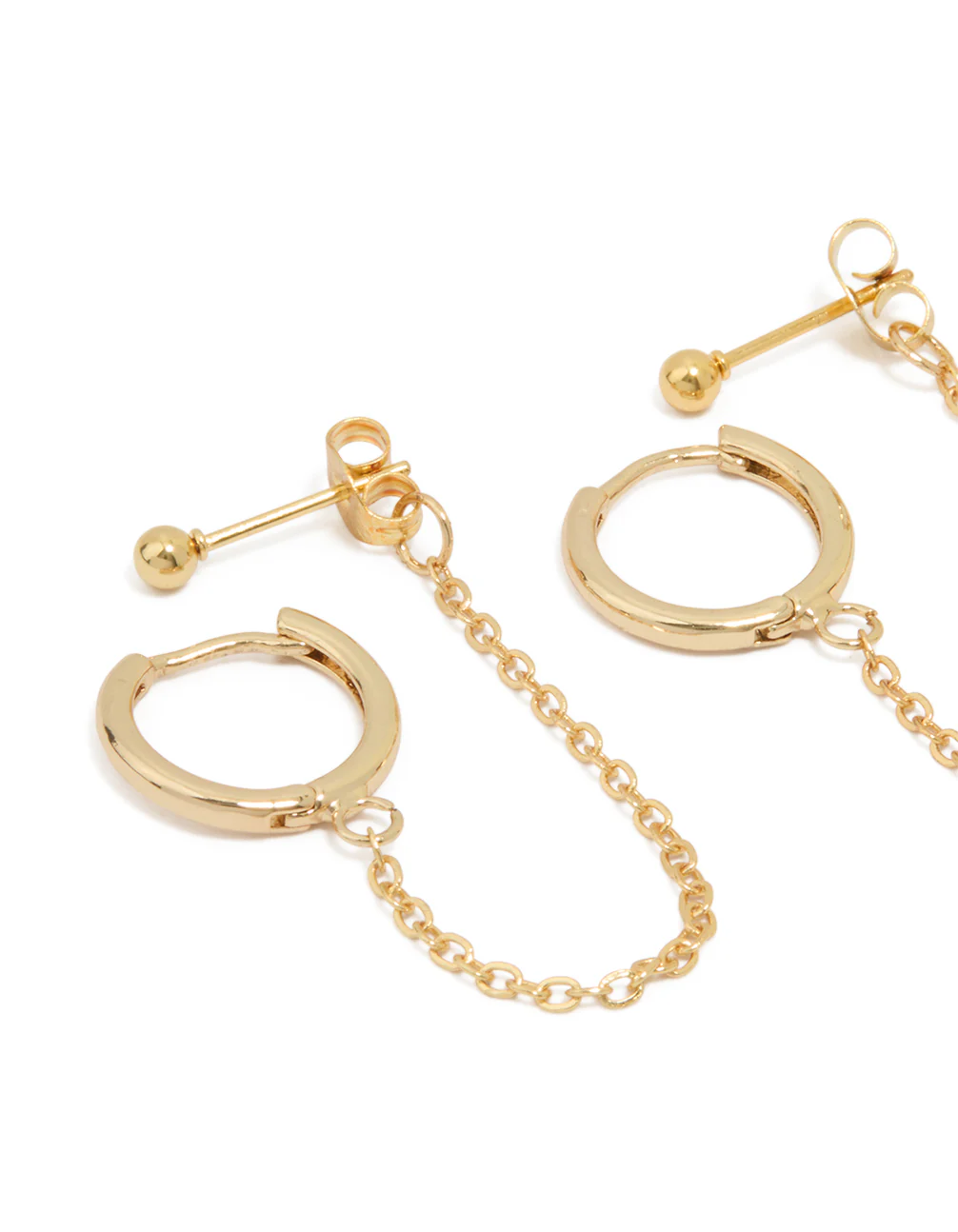 Waterproof Gold Plated Stainless Steel Cubic Zirconia & Sleek Huggie Earrings 3-Pack - Image 2