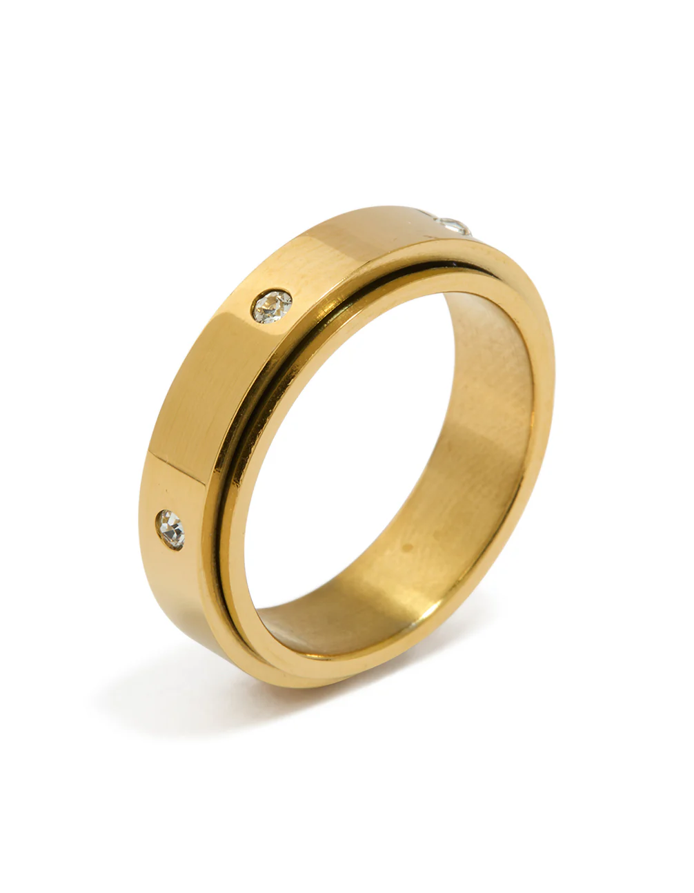Waterproof Gold Plated Stainless Steel Cubic Zirconia Spinner Ring - Image 4