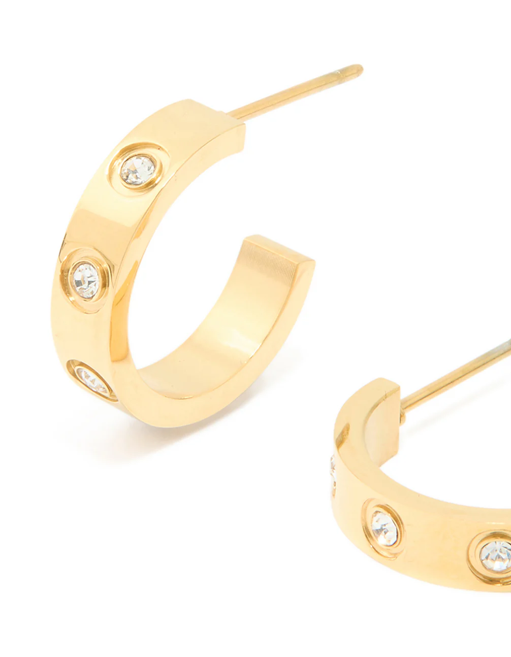 Waterproof Gold Plated Stainless Steel Cubic Zirconia Square Hoop Earrings - Image 4