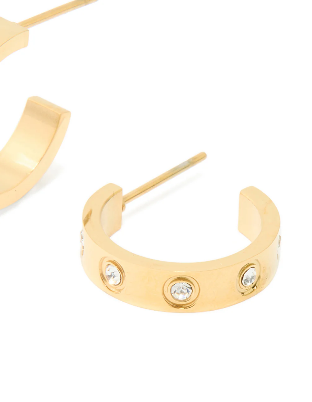 Waterproof Gold Plated Stainless Steel Cubic Zirconia Square Hoop Earrings - Image 5