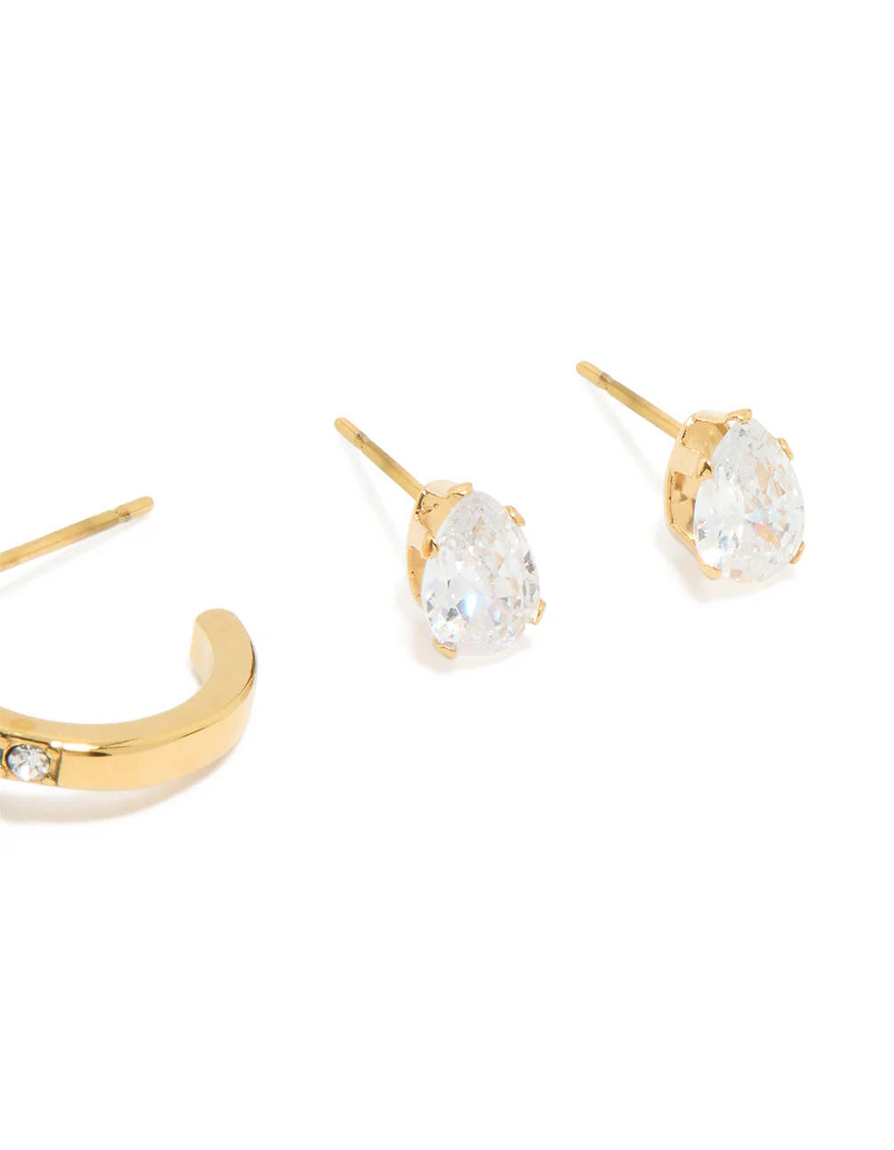 Waterproof Gold Plated Stainless Steel Cubic Zirconia Stacking Earrings 2-Pack - Image 3