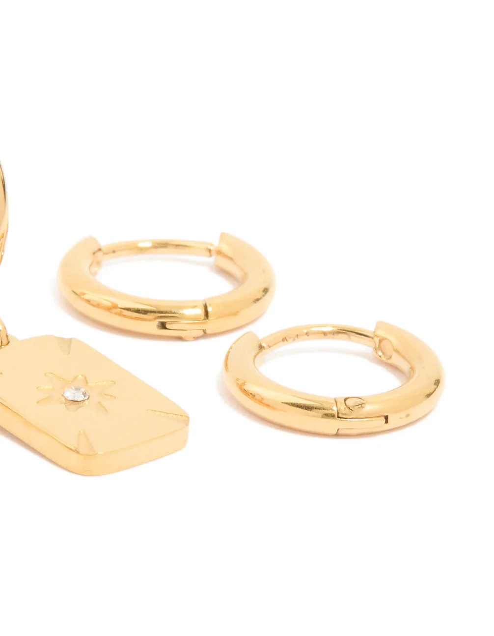 Waterproof Gold Plated Stainless Steel Cubic Zirconia Star Disc & Huggie Earrings 3-Pack - Image 3