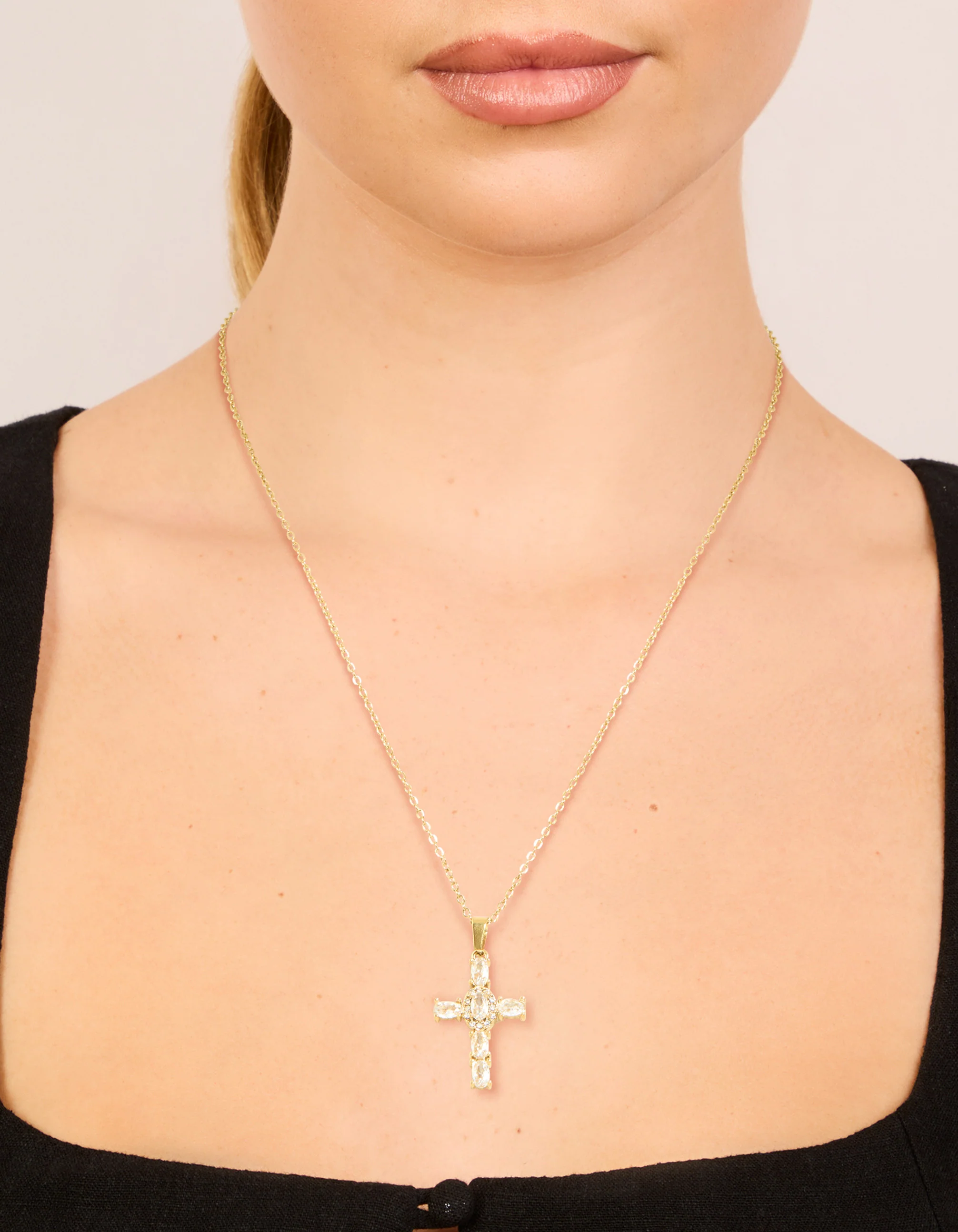 Waterproof Gold Plated Stainless SteeL Cubic Zirconia Statement Cross Necklace - Image 4