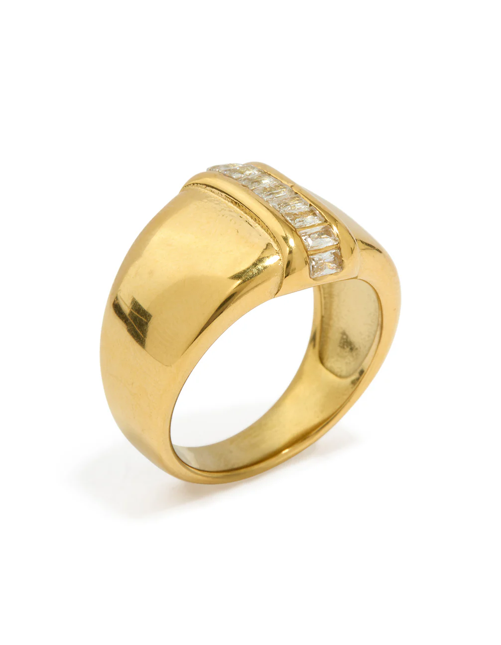 Waterproof Gold Plated Stainless Steel Cubic Zirconia Statement Ring - Image 4
