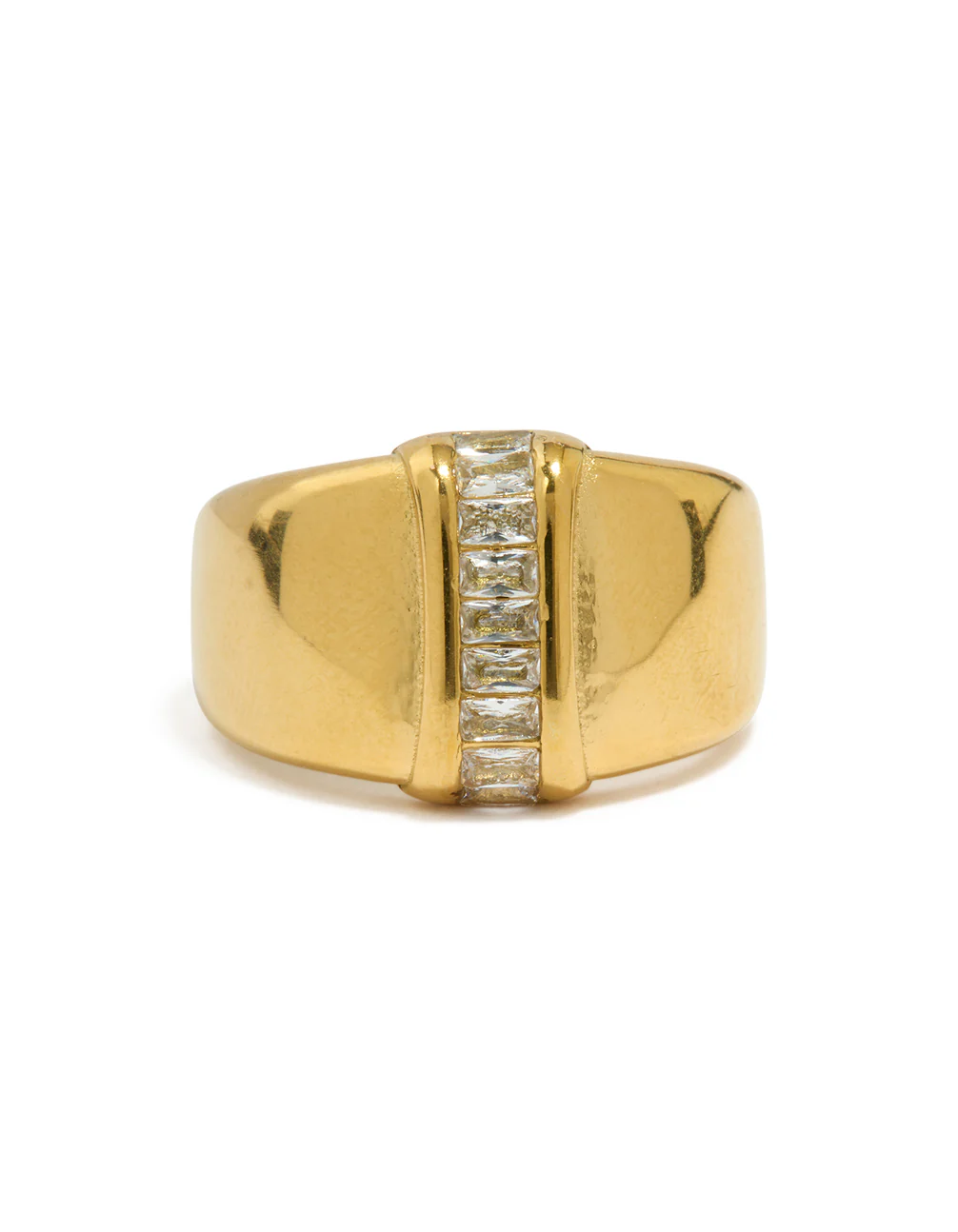 Waterproof Gold Plated Stainless Steel Cubic Zirconia Statement Ring - Image 5