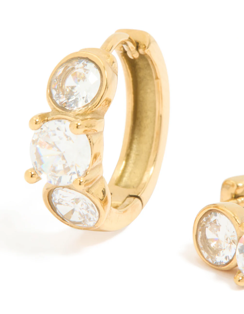 Waterproof Gold Plated Stainless Steel Cubic Zirconia Stone Set Huggie Earrings - Image 2
