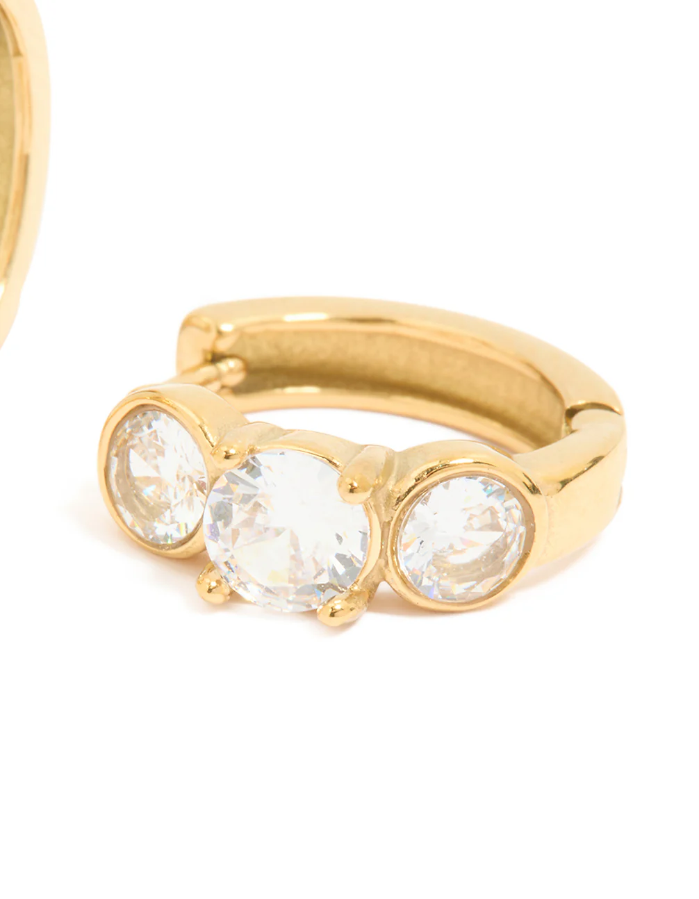 Waterproof Gold Plated Stainless Steel Cubic Zirconia Stone Set Huggie Earrings - Image 3