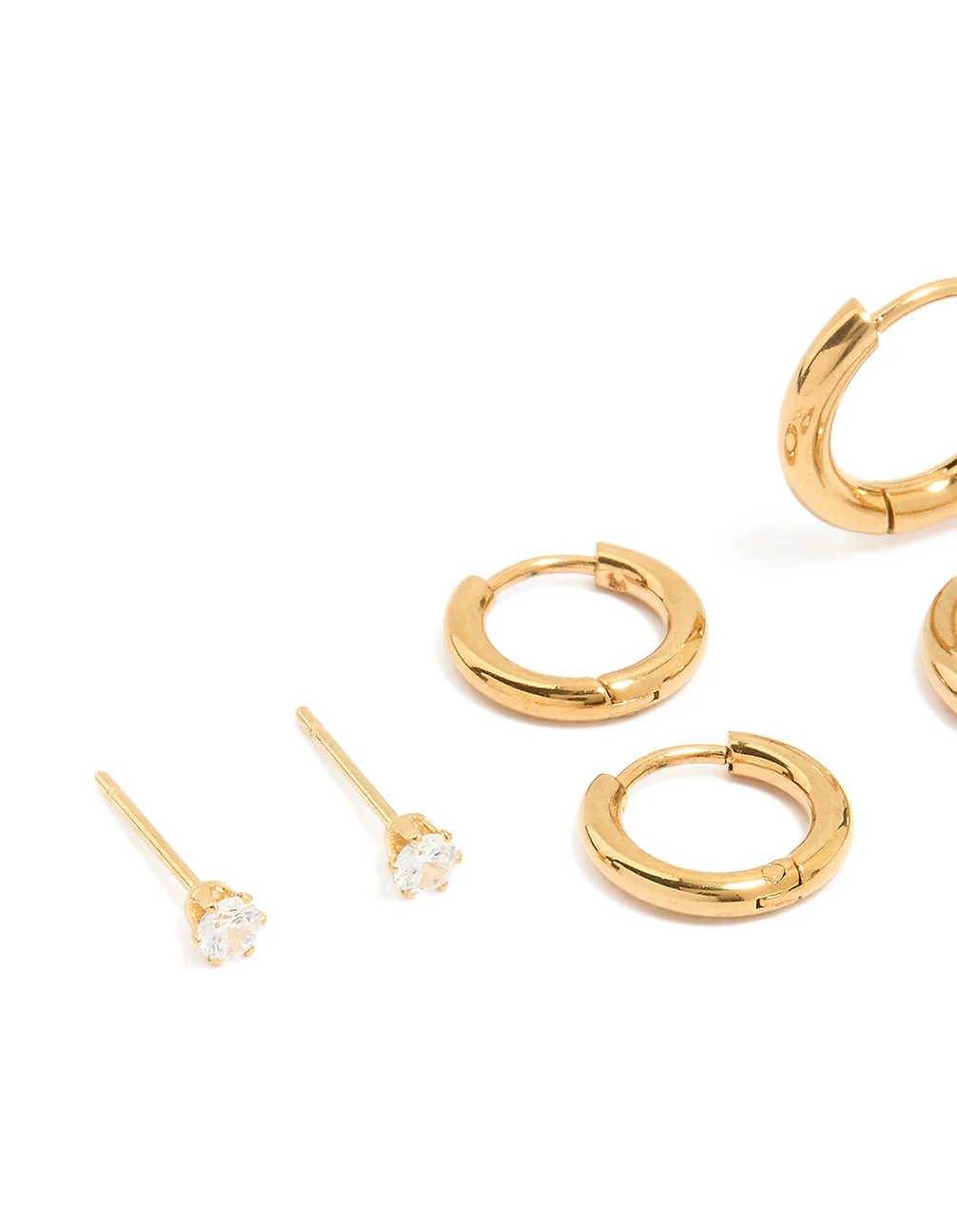Waterproof Gold Plated Stainless Steel Cubic Zirconia Stud Earrings 4-Pack - Image 2