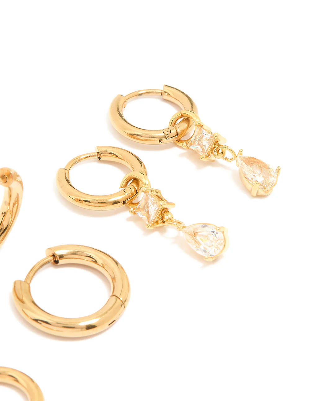 Waterproof Gold Plated Stainless Steel Cubic Zirconia Stud Earrings 4-Pack - Image 3