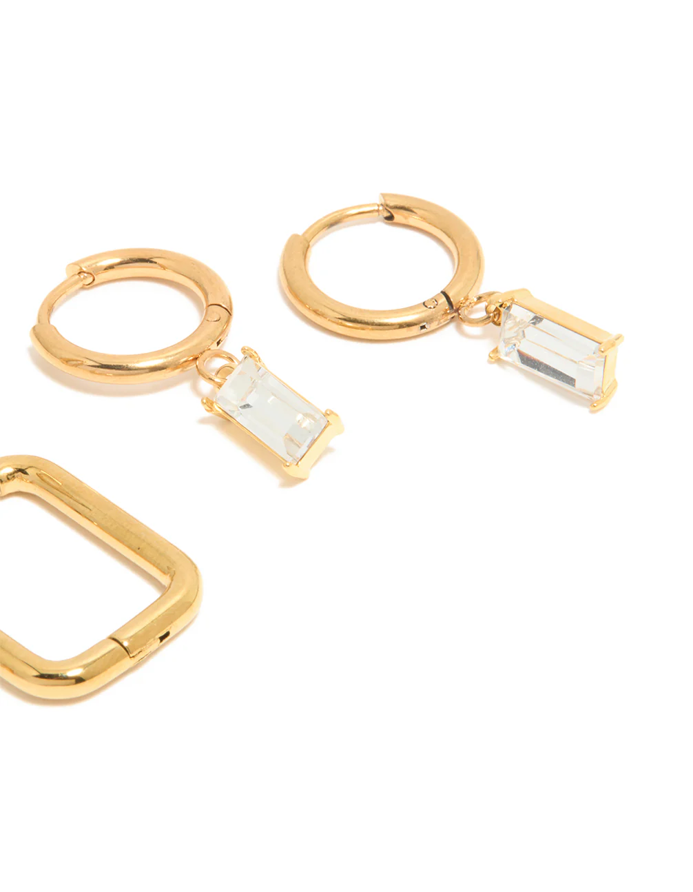 Waterproof Gold Plated Stainless Steel Cubic Zirconia Stud & Hoop Earrings 3-Pack - Image 3