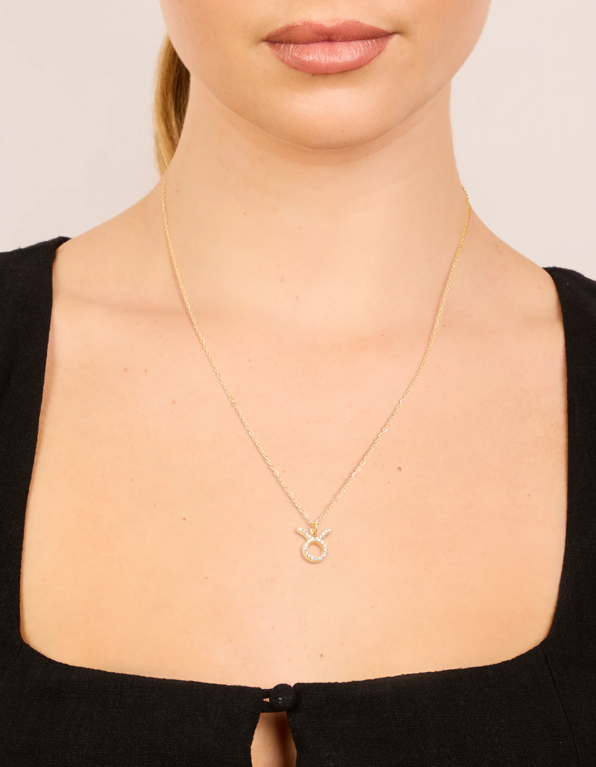 Waterproof Gold Plated Stainless Steel Cubic Zirconia Taurus Zodiac Sign Necklace - Image 2