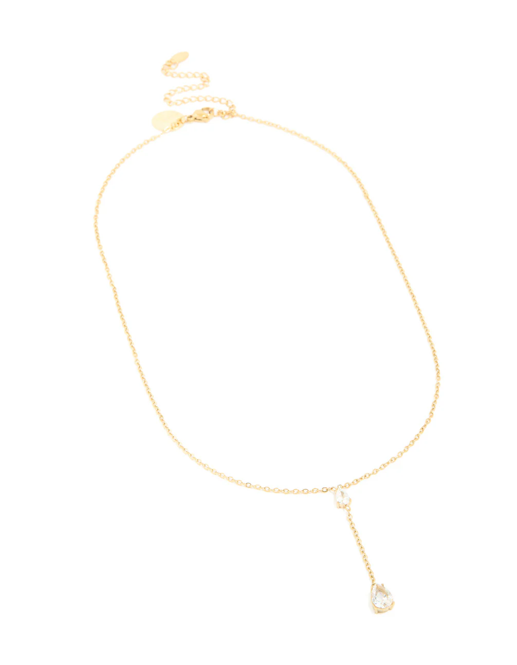 Waterproof Gold Plated Stainless Steel Cubic Zirconia Teardrop Y-Necklace - Image 4