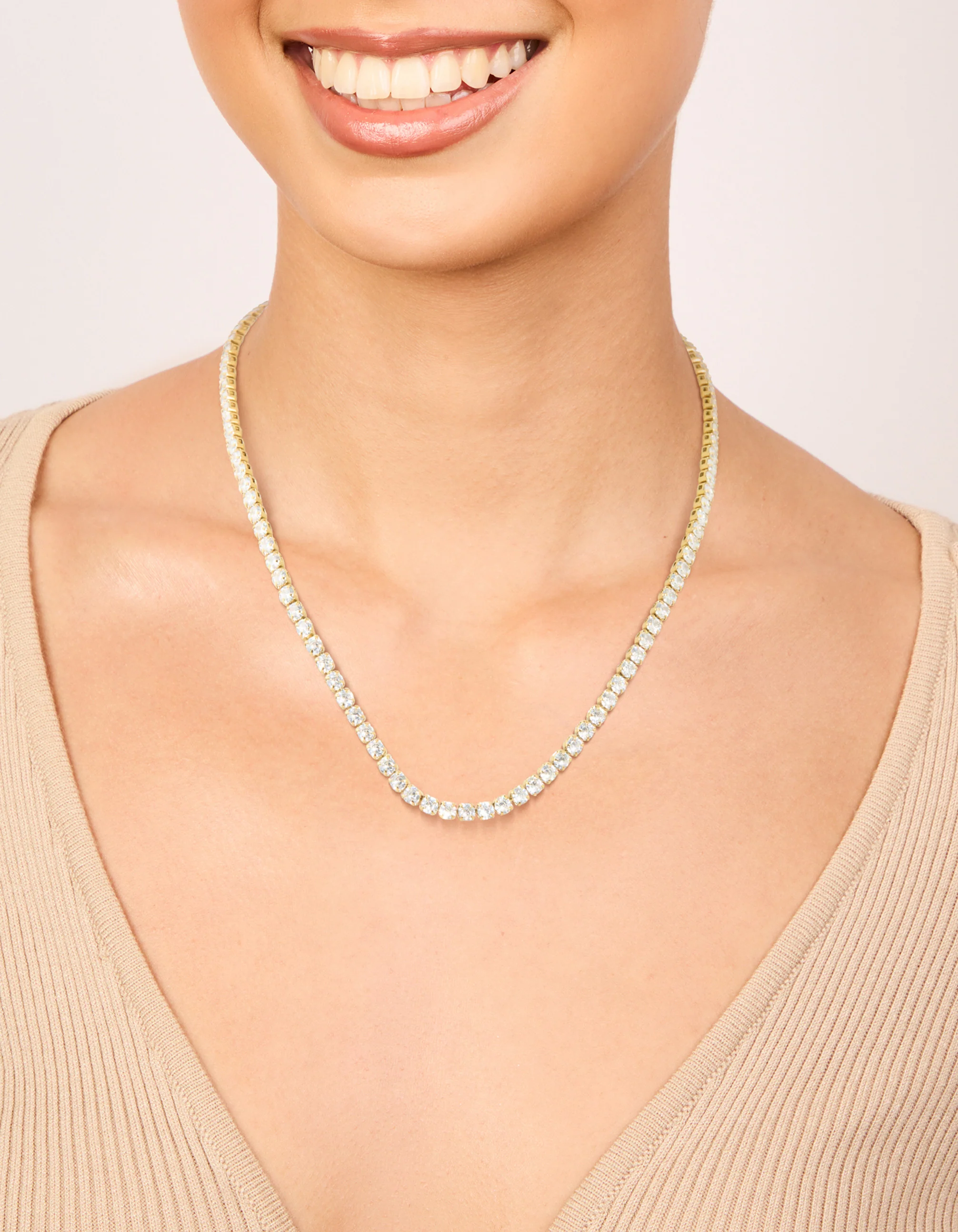 Waterproof Gold Plated Stainless Steel Cubic Zirconia Tennis Necklace - Image 4