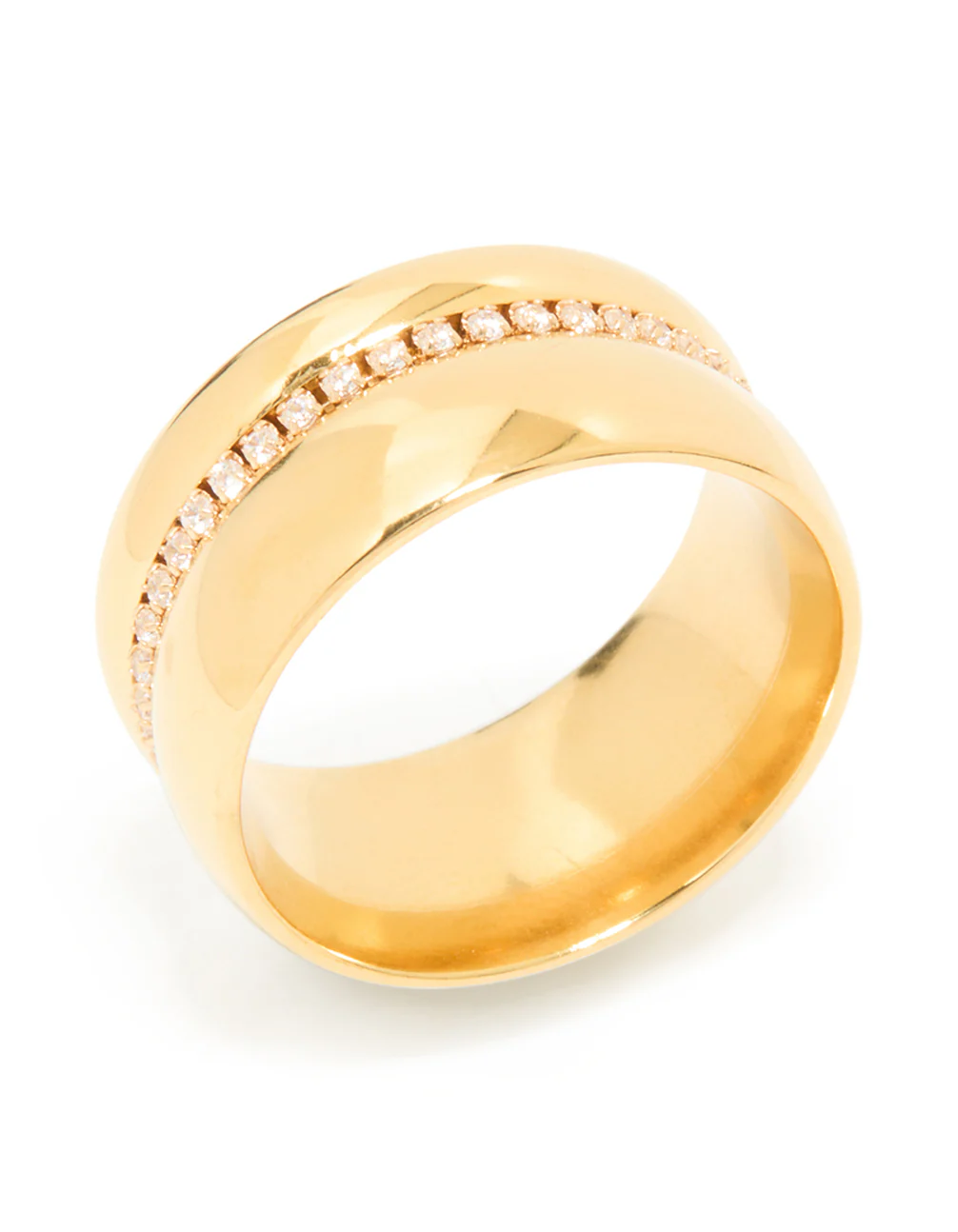 Waterproof Gold Plated Stainless Steel Cubic Zirconia Thick Band Pave Ring - Image 5