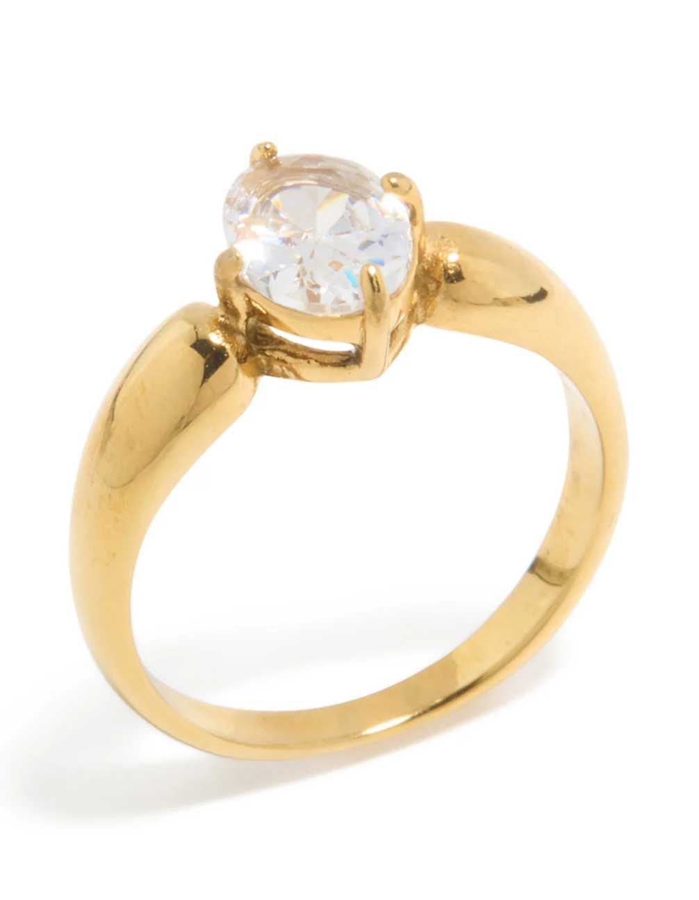 Waterproof Gold Plated Stainless Steel Cubic Zirconia Thick Oval Ring - Image 4