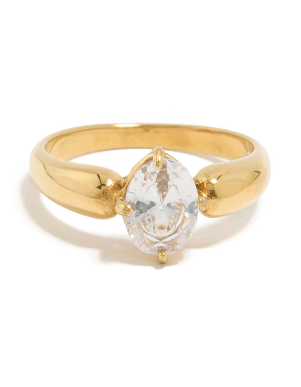Waterproof Gold Plated Stainless Steel Cubic Zirconia Thick Oval Ring - Image 5