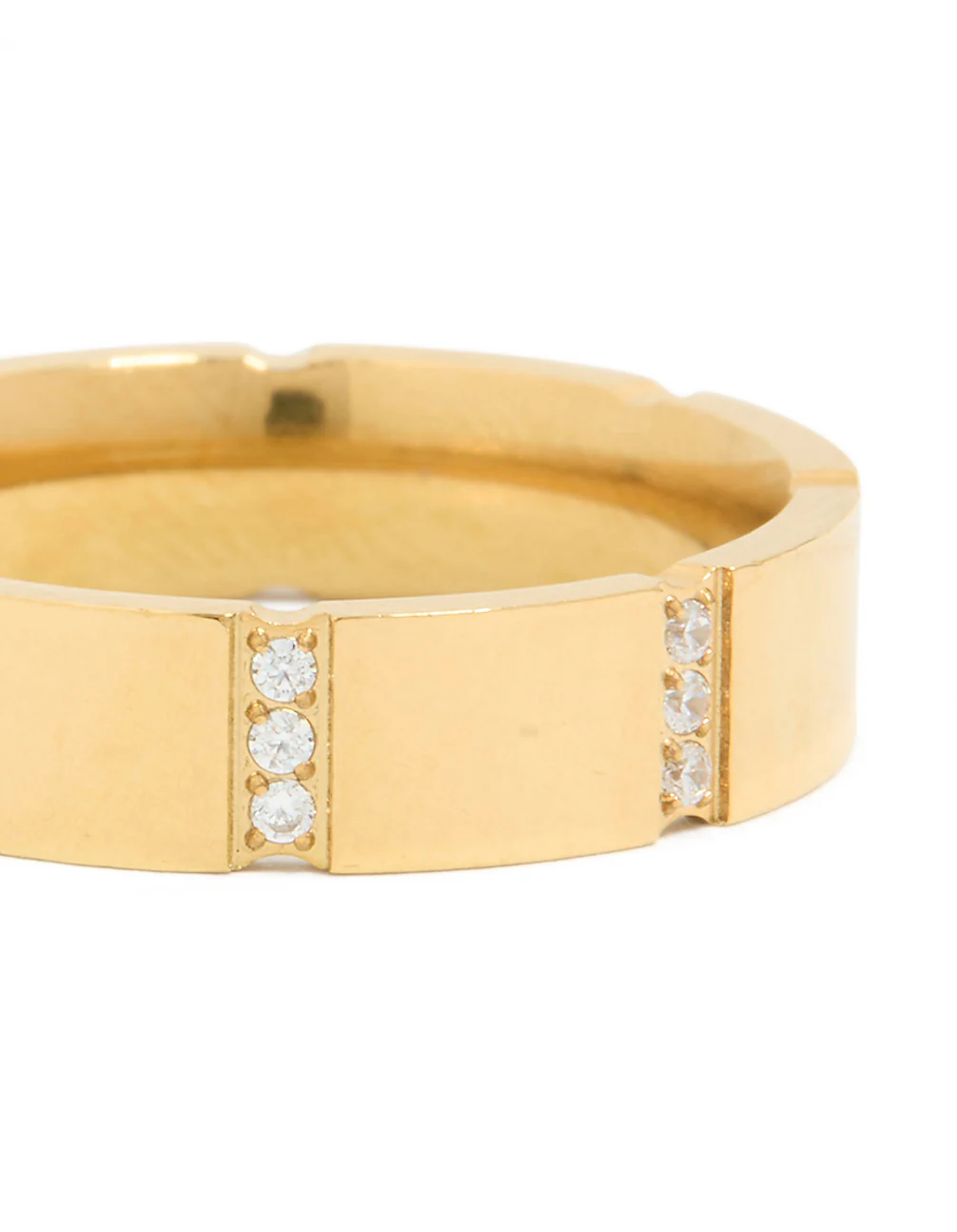 Waterproof Gold Plated Stainless Steel Cubic Zirconia Trio Stripe Ring - Image 3