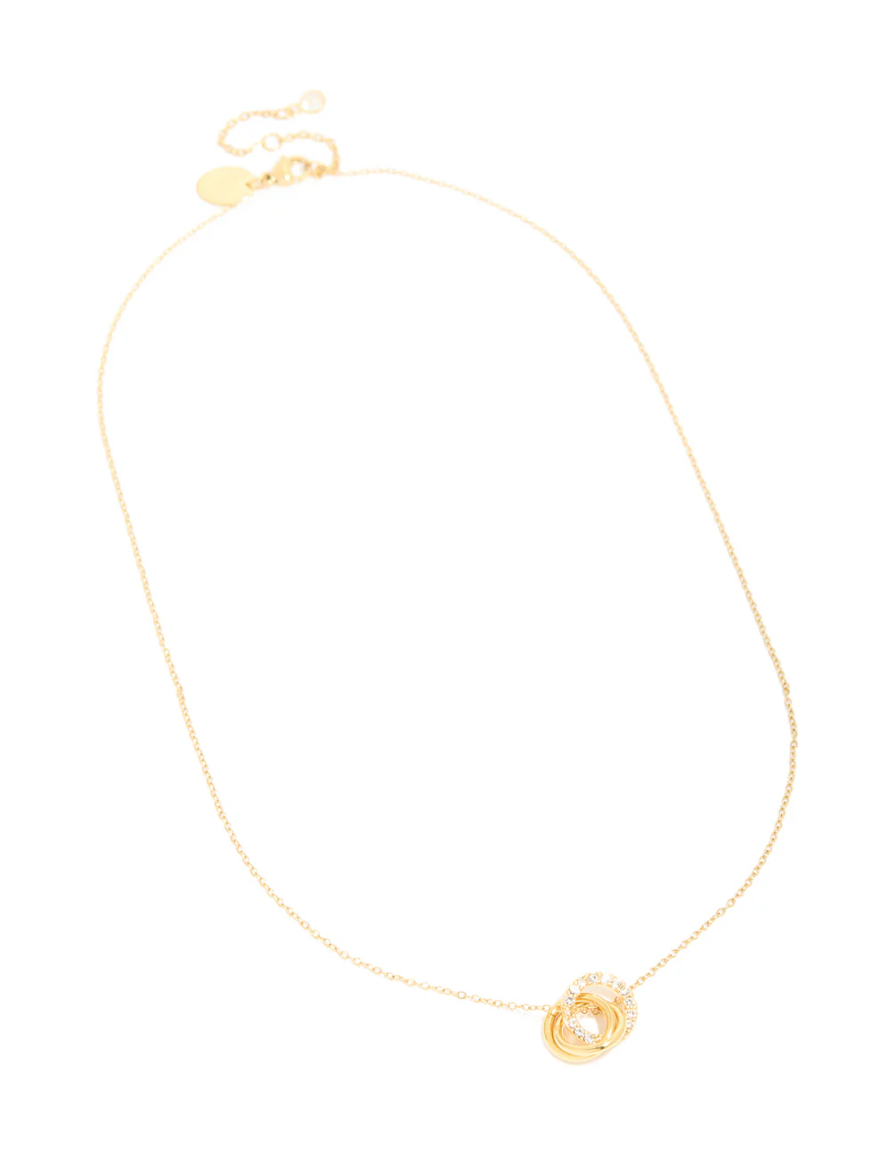 Waterproof Gold Plated Stainless Steel Cubic Zirconia Triple Circle Link Necklace - Image 3
