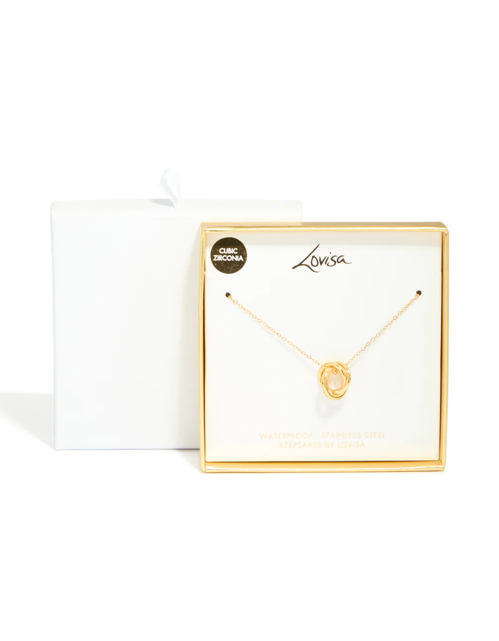 Waterproof Gold Plated Stainless Steel Cubic Zirconia Triple Circle Link Necklace - Image 4