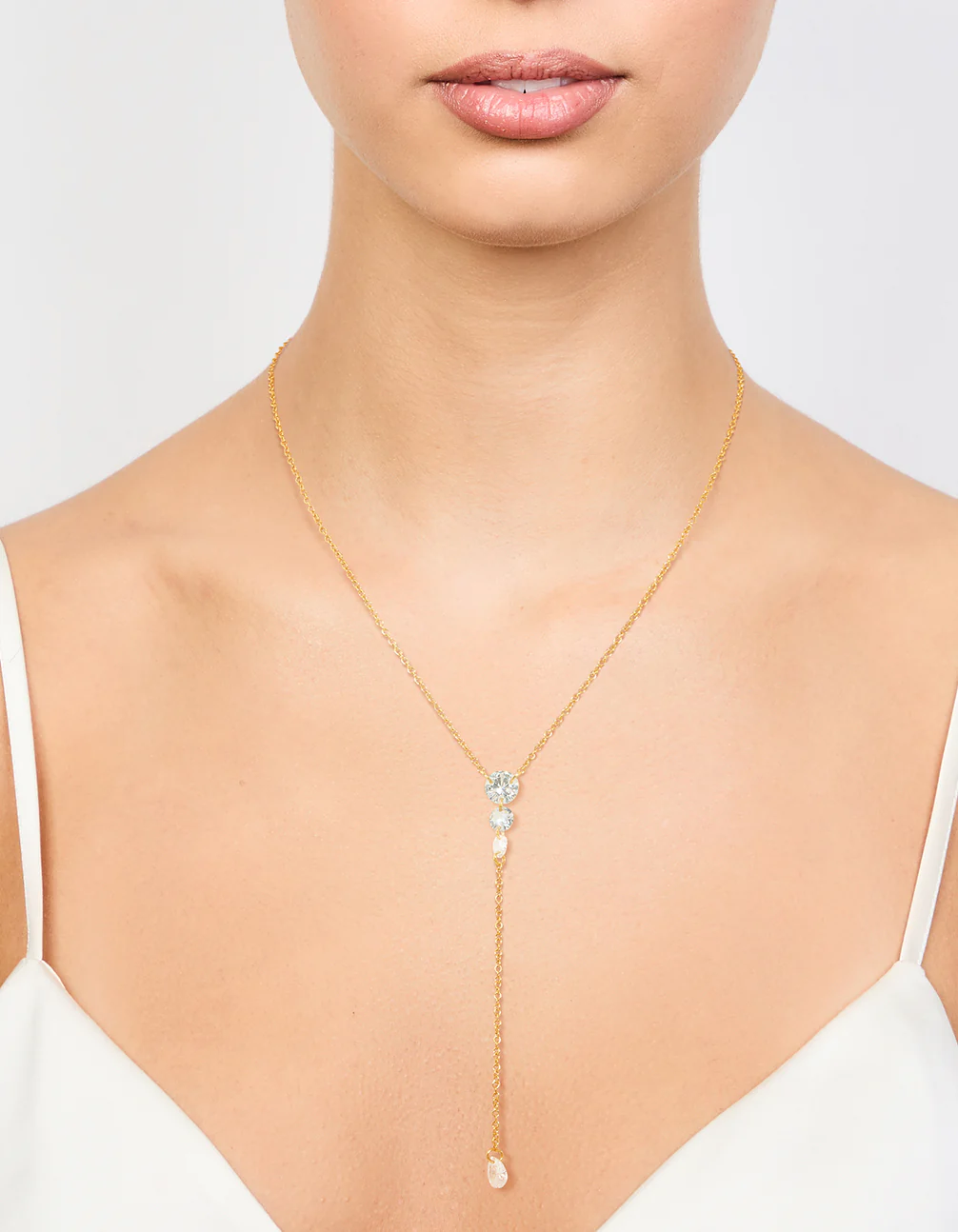 Waterproof Gold Plated Stainless Steel Cubic Zirconia Y-Necklace - Image 2