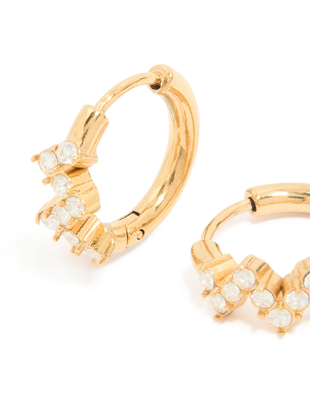 Waterproof Gold Plated Stainless Steel Cubic Zirconia Zig Zag Huggie Earrings - Image 2