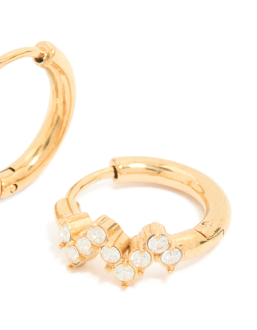 Waterproof Gold Plated Stainless Steel Cubic Zirconia Zig Zag Huggie Earrings - Image 3